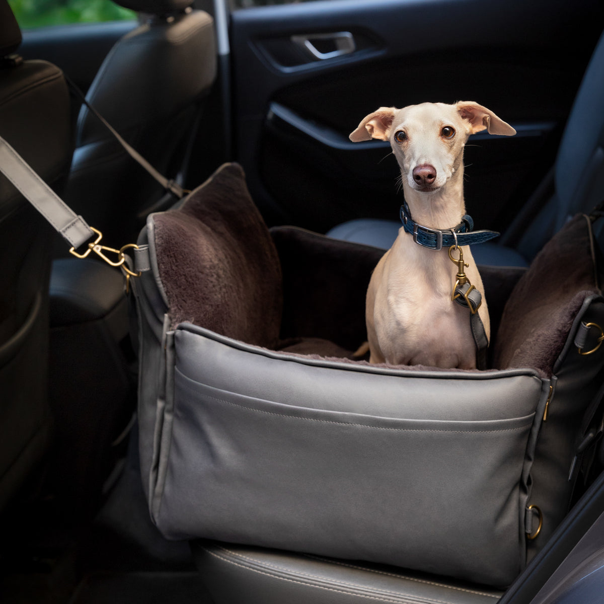Noah & Paw orthopedic dog car seat carrier with crushed foam, black vegan leather