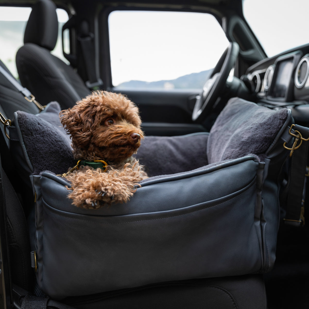 Noah & Paw orthopedic dog car seat carrier with crushed foam, black vegan leather