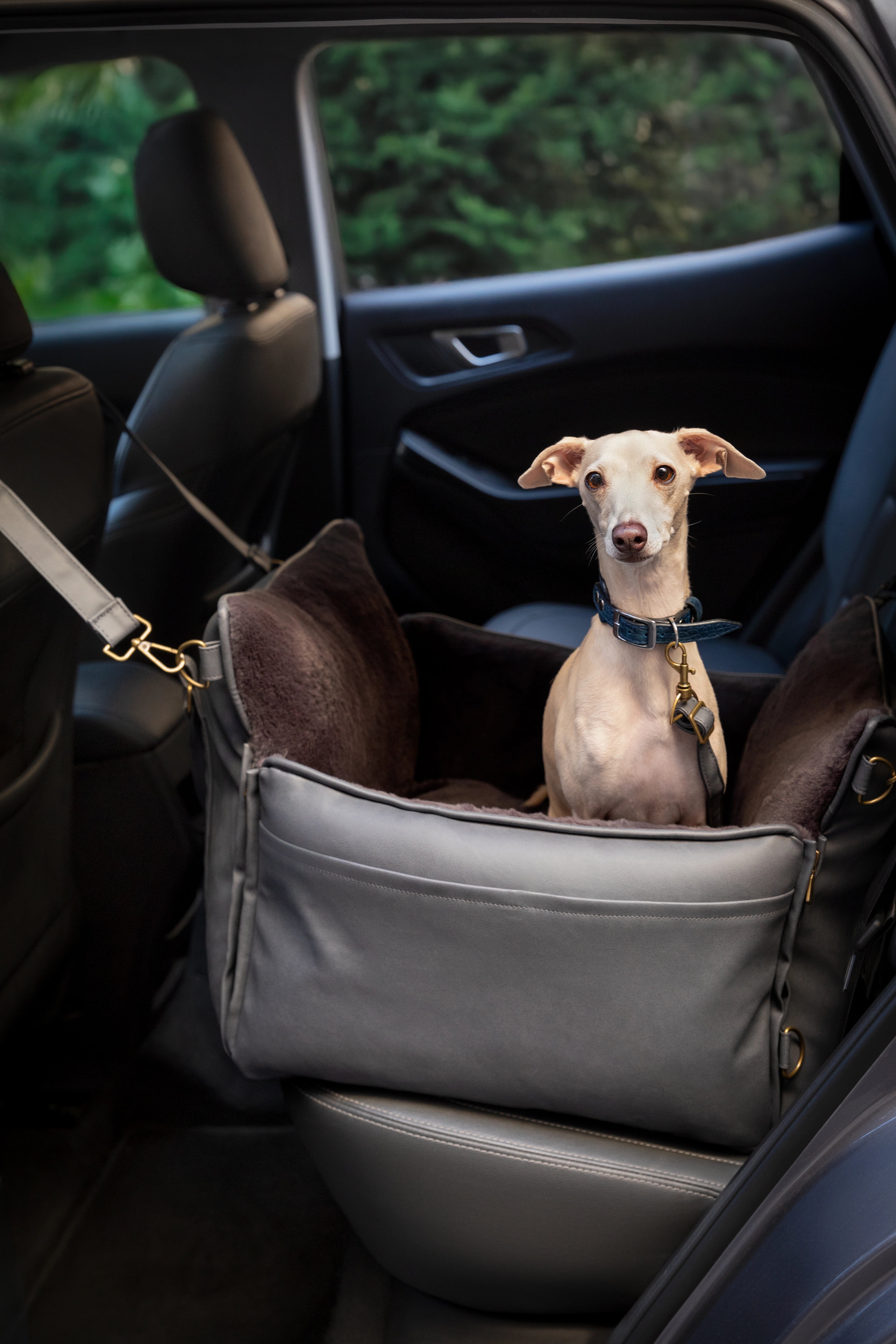 Dog Car Seat Portable Style Faux Leather Black