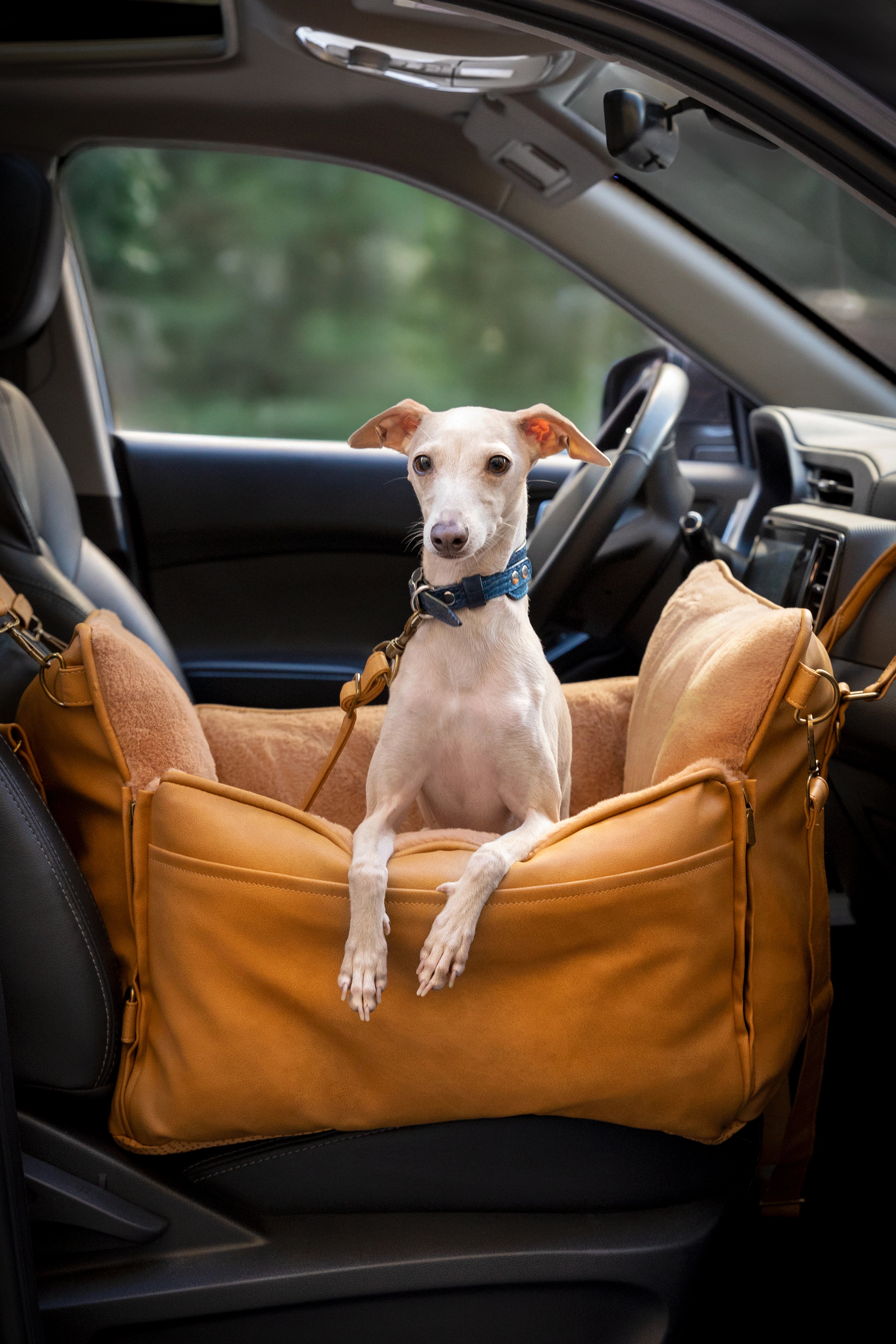 Dog Car Seat Portable Style Faux Leather Camel
