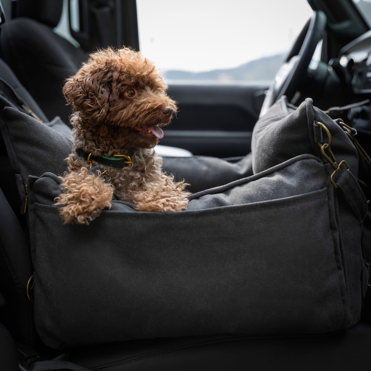 Noah & Paw orthopedic dog car seat carrier with crushed foam, charcoal canvas