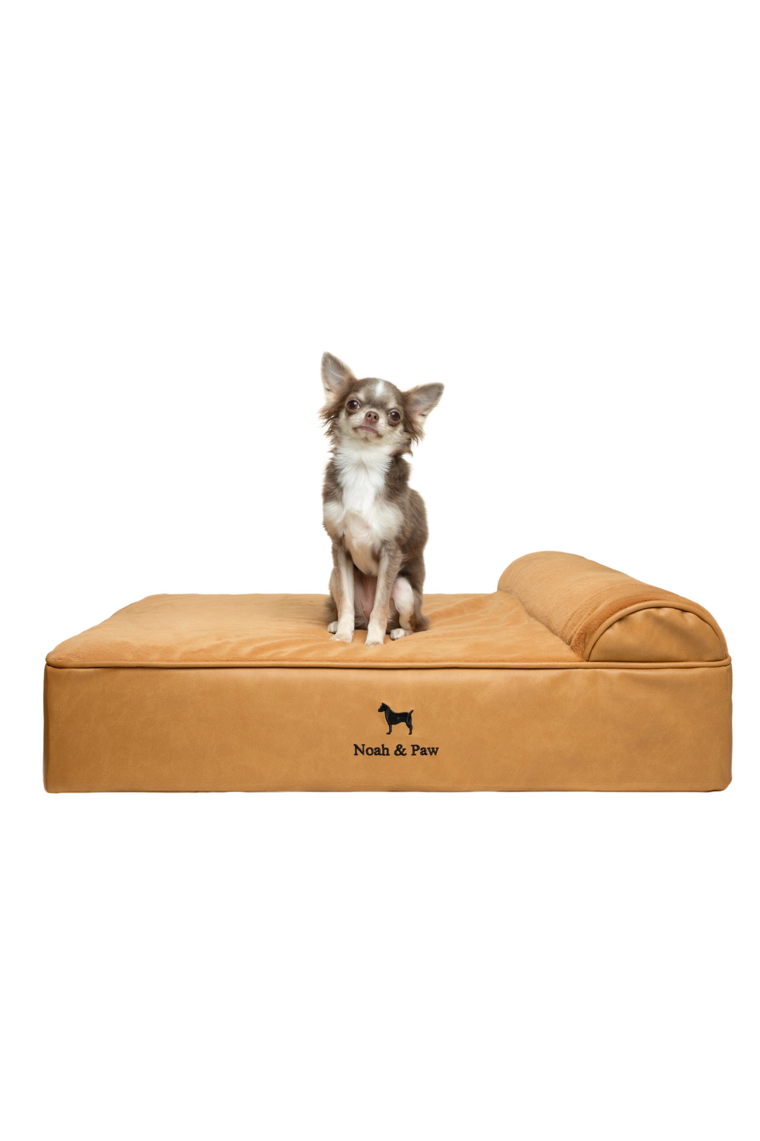Orthopedic Faux Leather Pet Bed Classic Style - Camel - M
