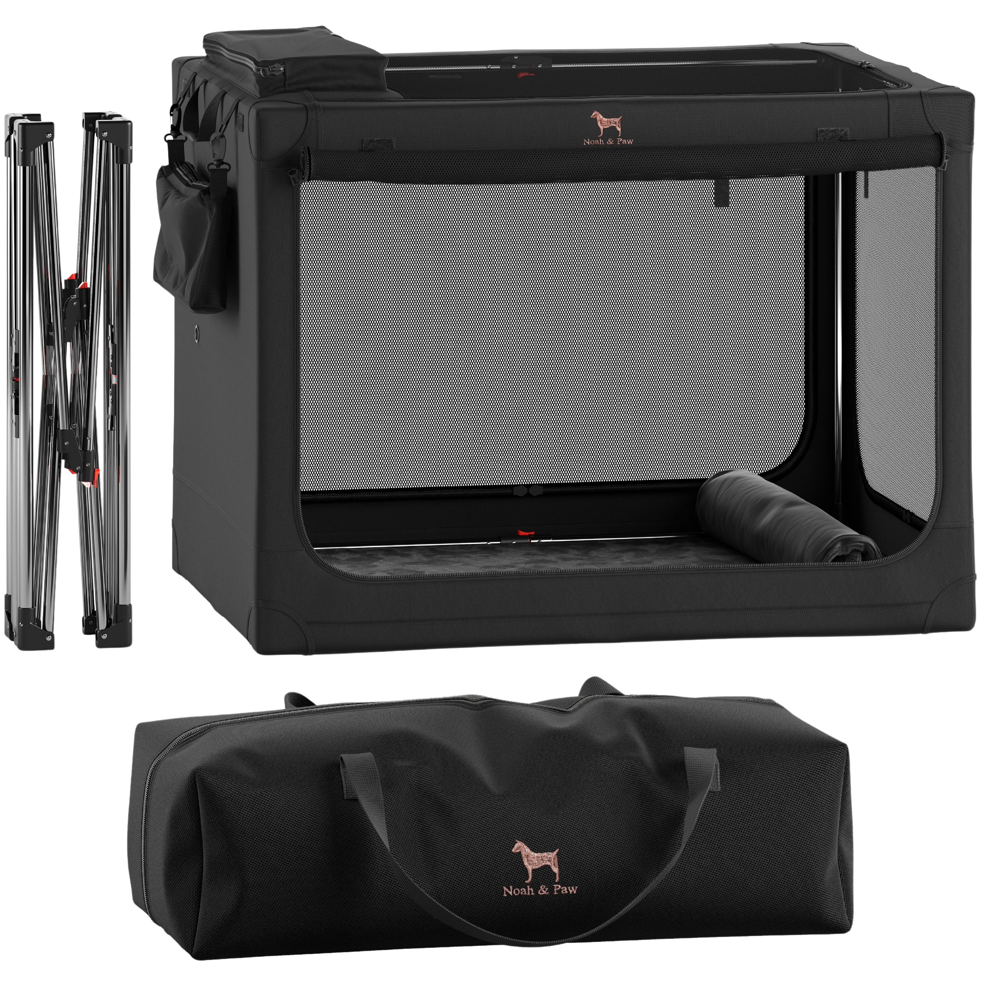 Collapsible dog crate travel | Foldable pet crate comfort - Black - L