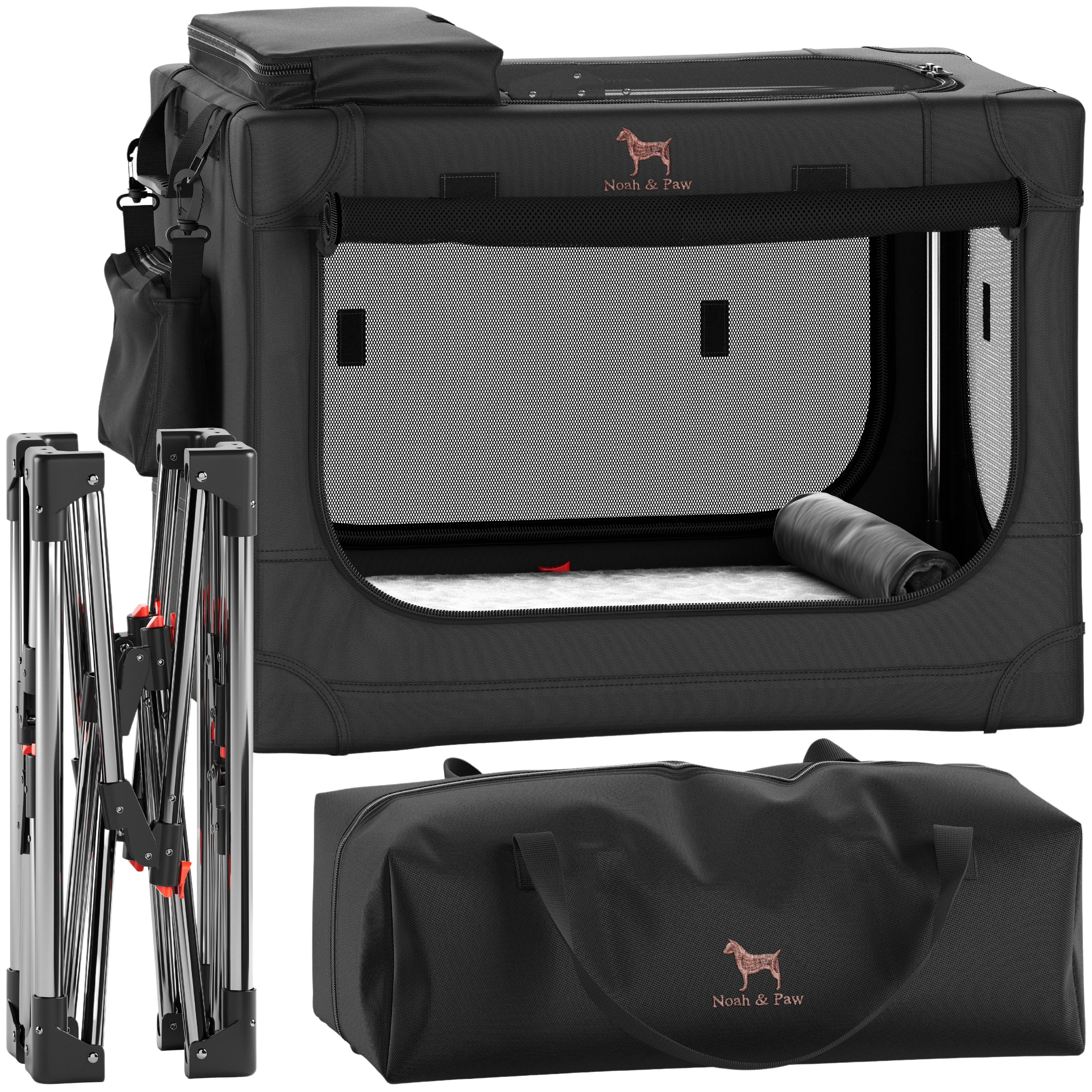 Collapsible dog crate travel | Foldable pet crate comfort - Black - M