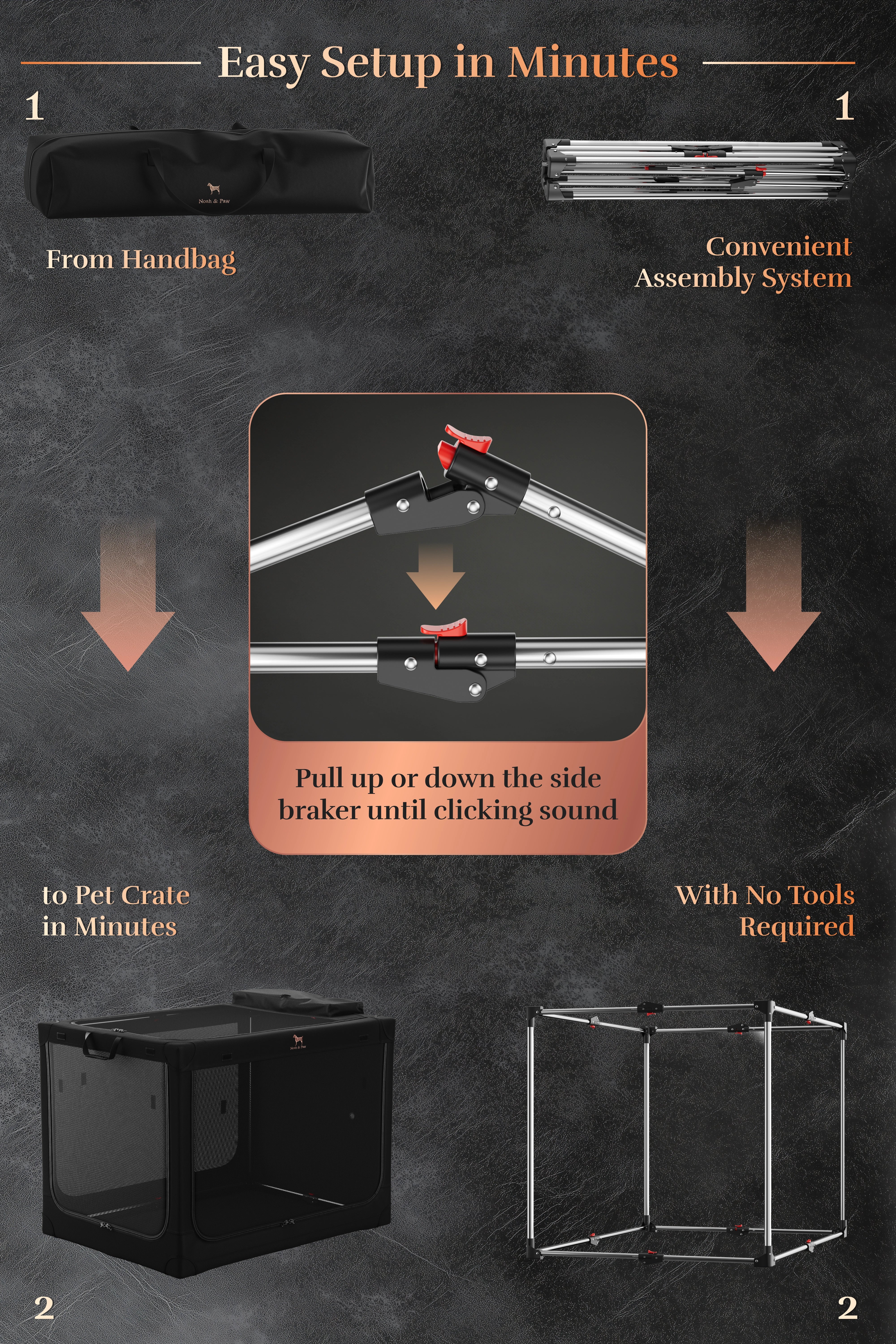 Collapsible dog crate travel | Foldable pet crate comfort - Black - XXL