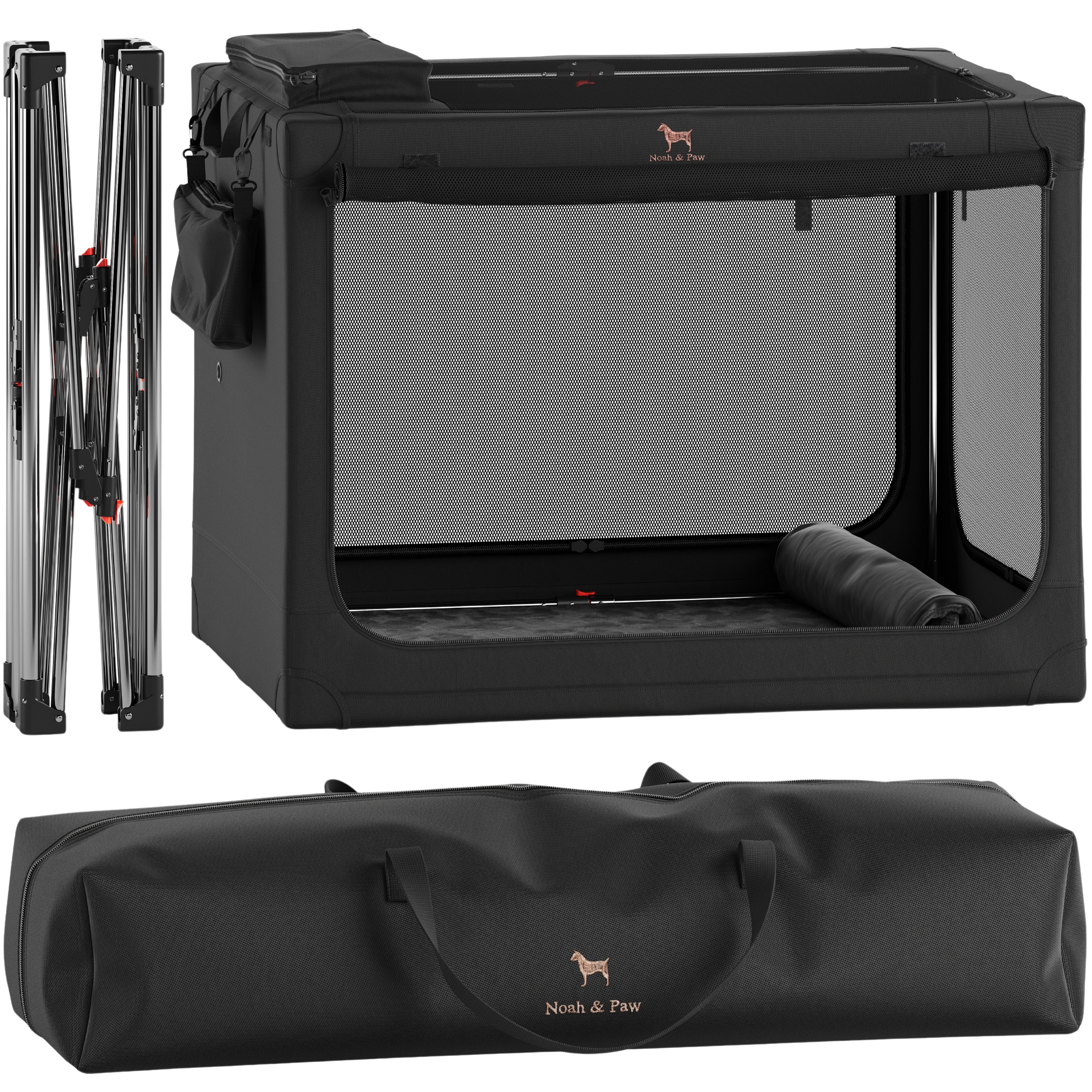 Collapsible dog crate travel | Foldable pet crate comfort - Black - XXL