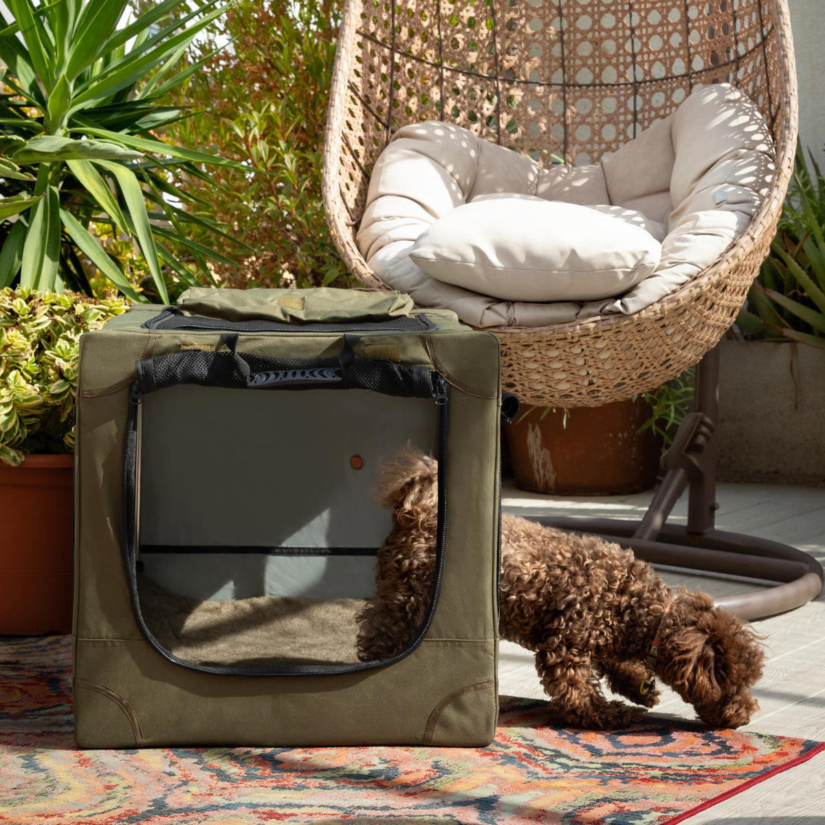 Collapsible dog crate travel | Folding pet crate comfort - Green - L