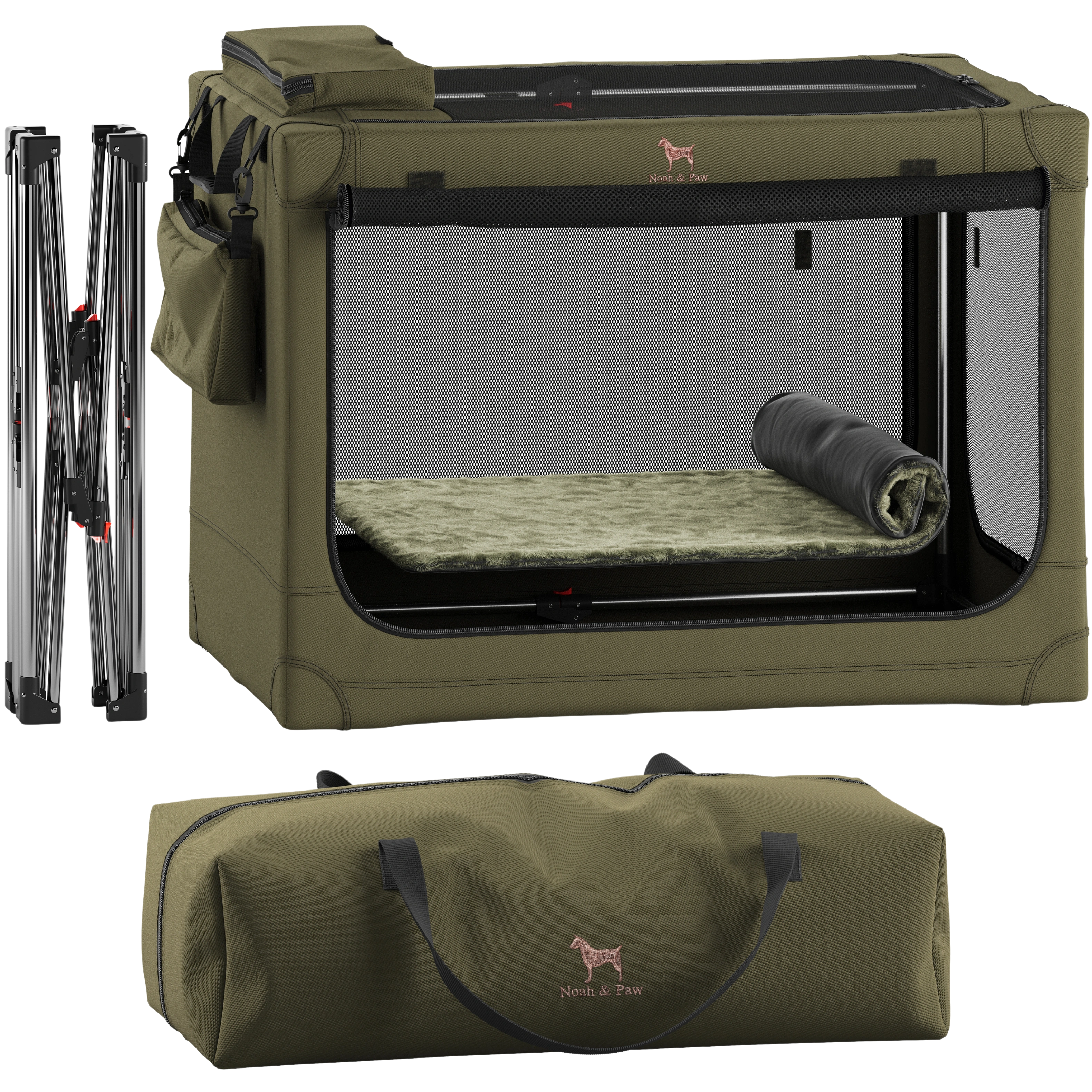 Collapsible dog crate travel | Folding pet crate comfort - Green - L