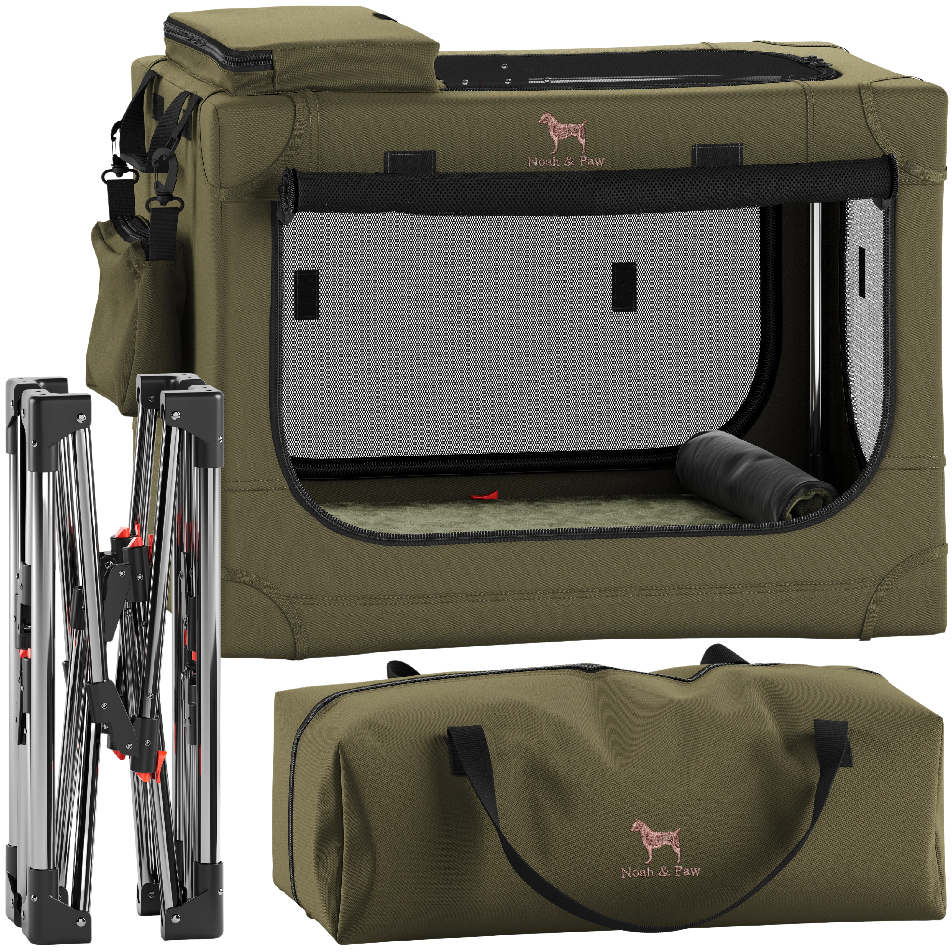 Collapsible dog crate travel | Folding pet crate comfort - Green - M