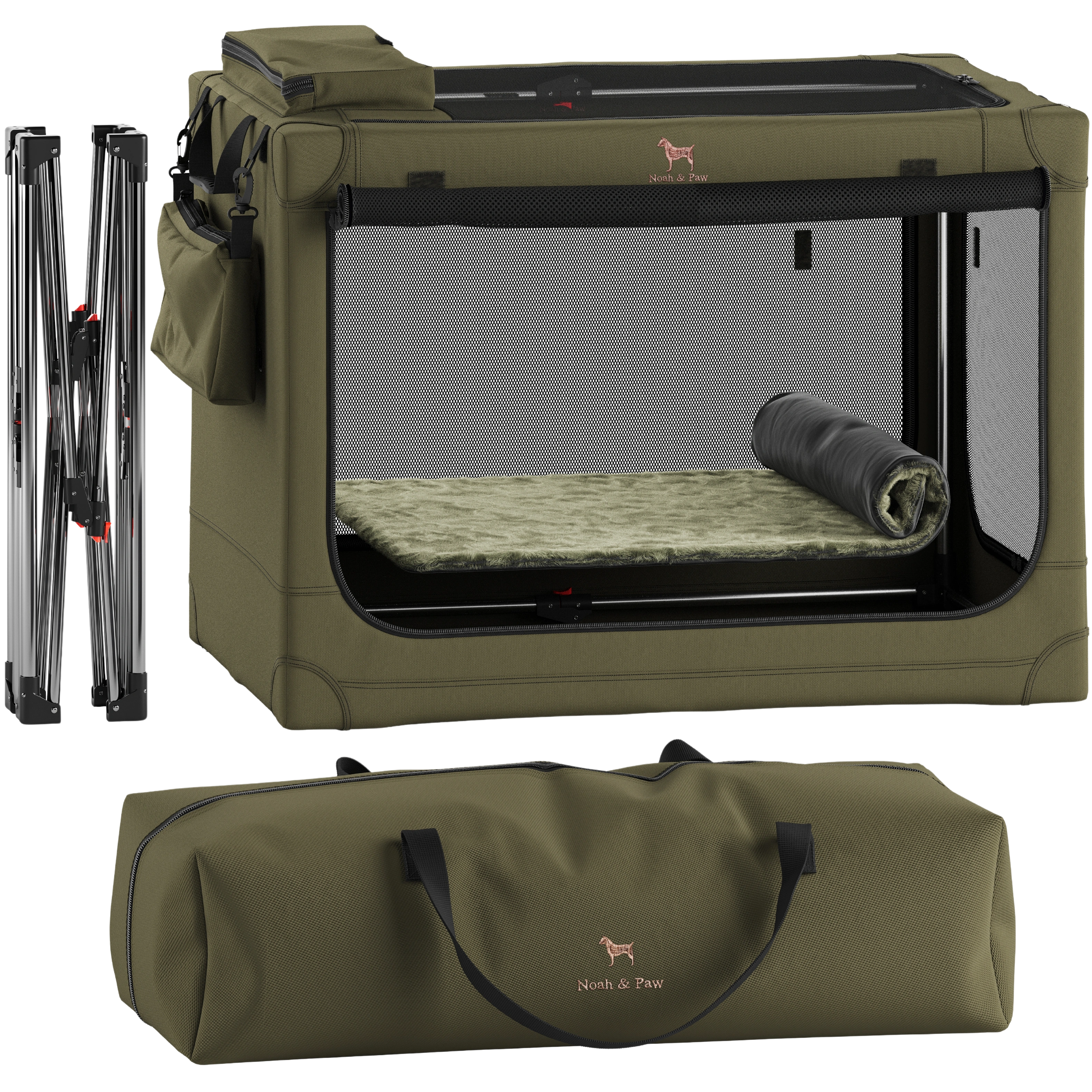 Collapsible dog crate travel | Folding pet crate comfort - Green - XL