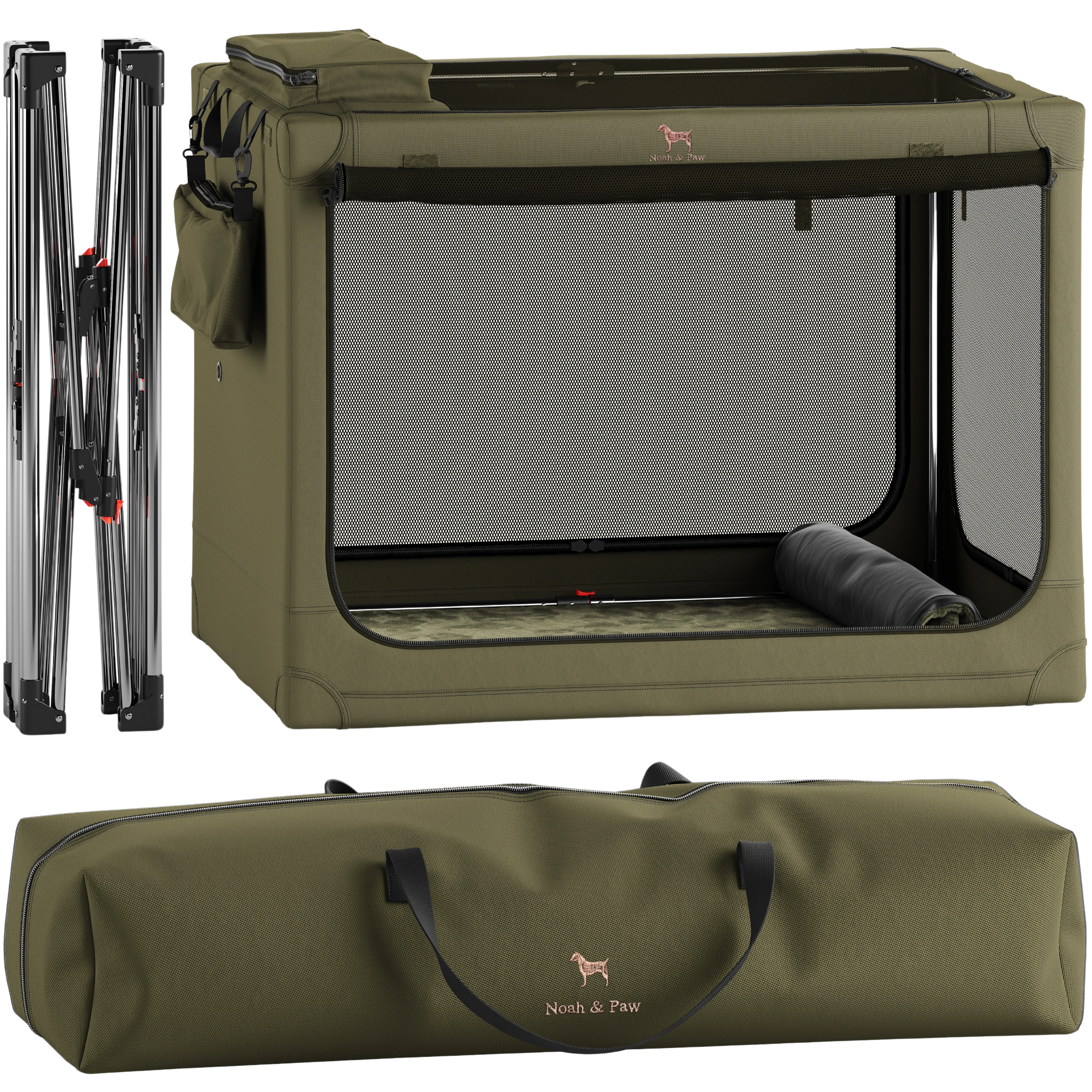 Collapsible dog crate travel | Folding pet crate comfort - Green - XXL