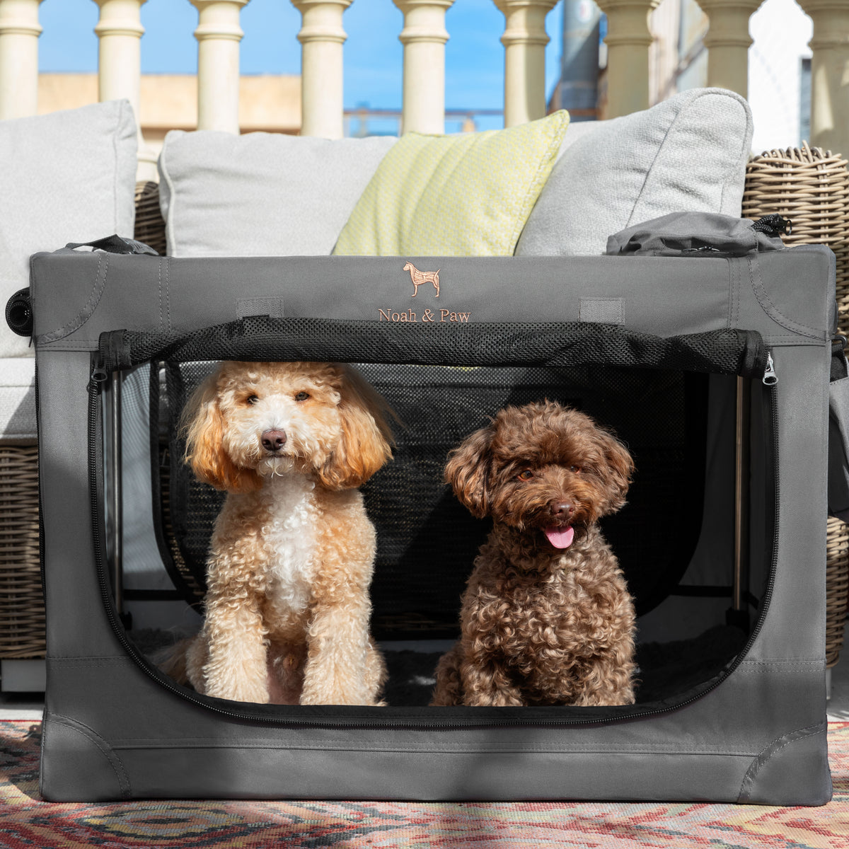 Folding travel dog crate | Collapsible pet crate comfort - Grey - L
