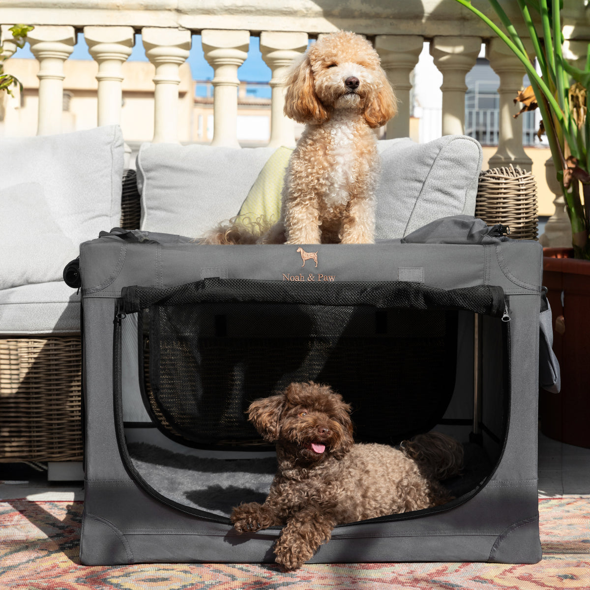 Folding travel dog crate | Collapsible pet crate comfort - Grey - L