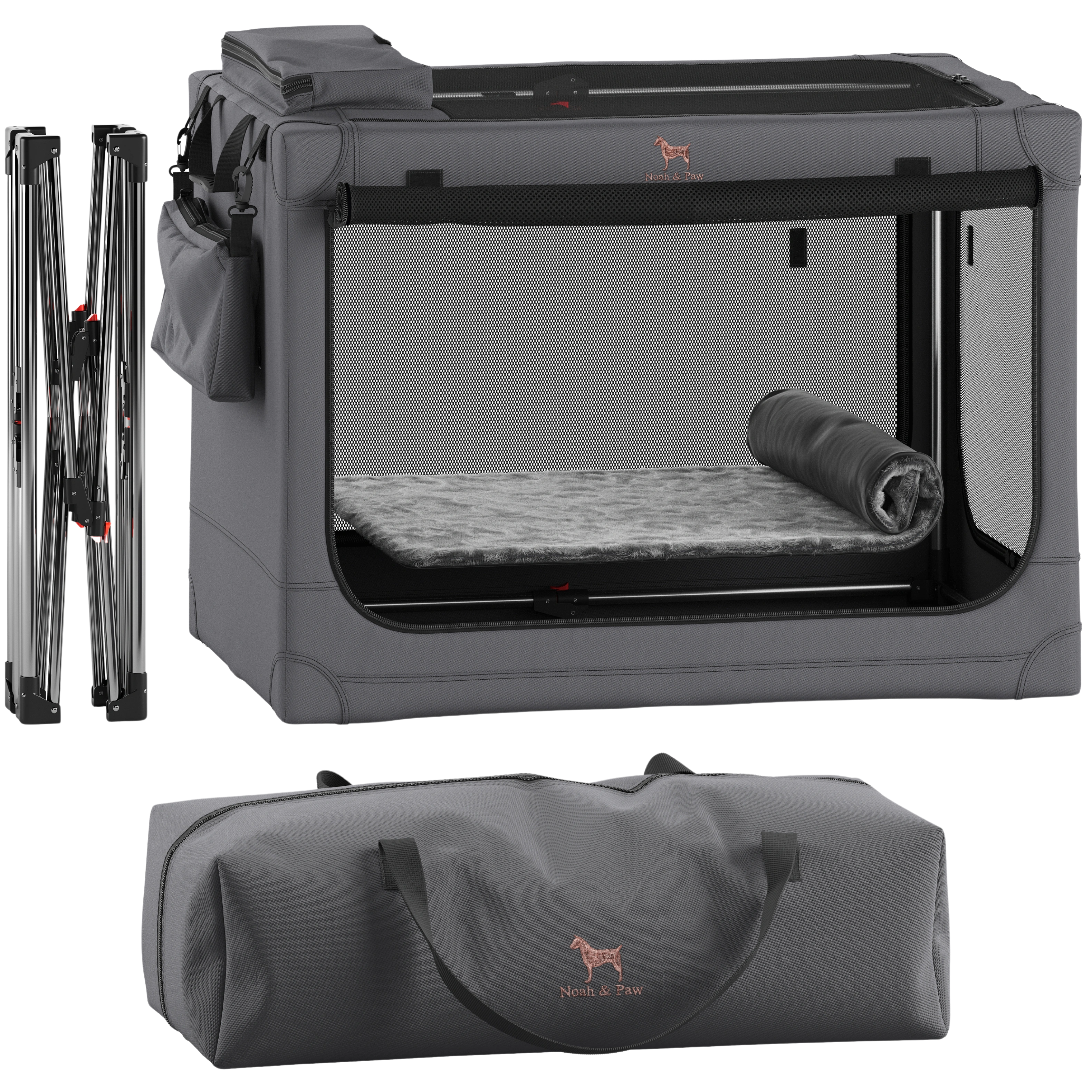 Folding travel dog crate | Collapsible pet crate comfort - Grey - L