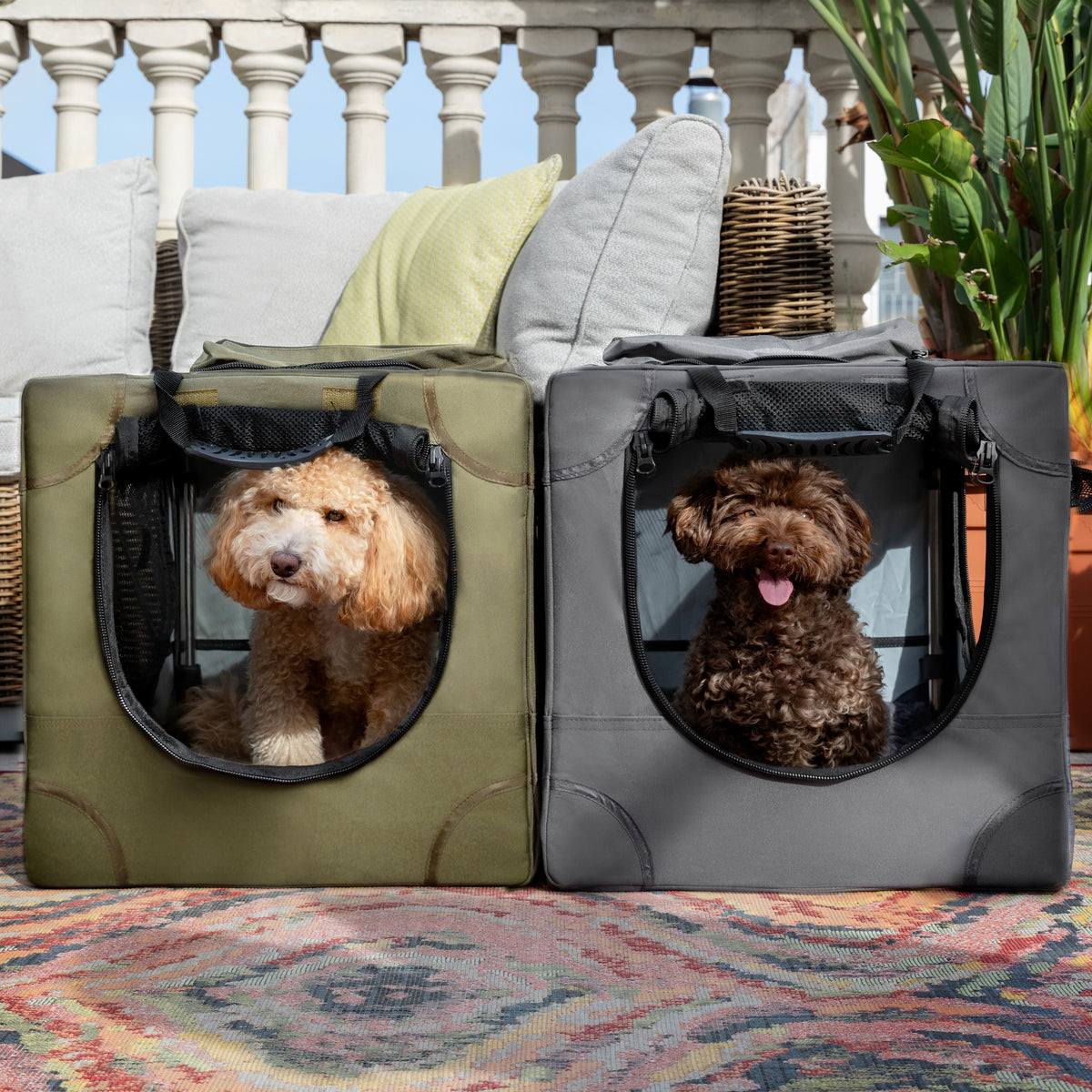 Folding travel dog crate | Collapsible pet crate comfort - Grey - M