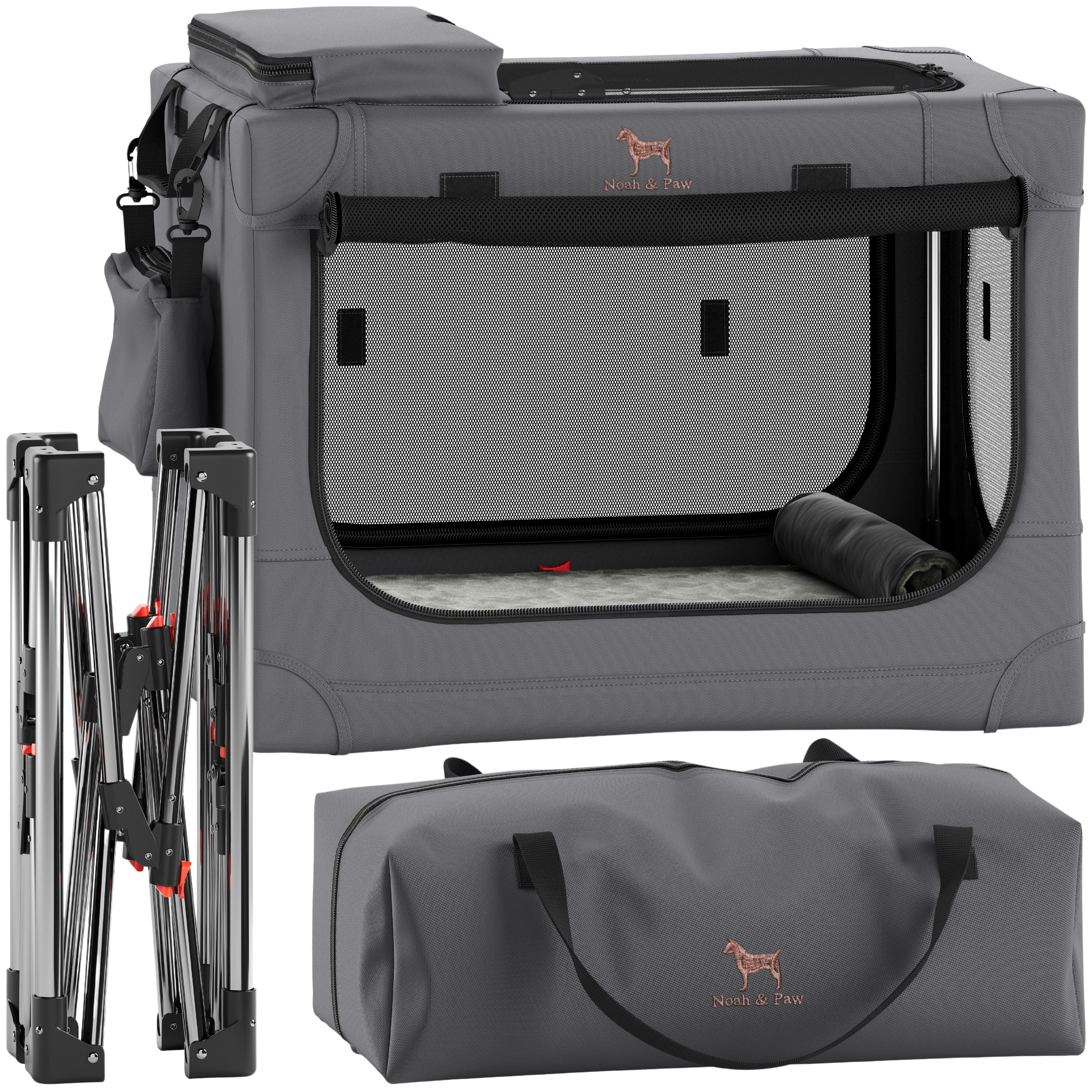 Folding travel dog crate | Collapsible pet crate comfort - Grey - M