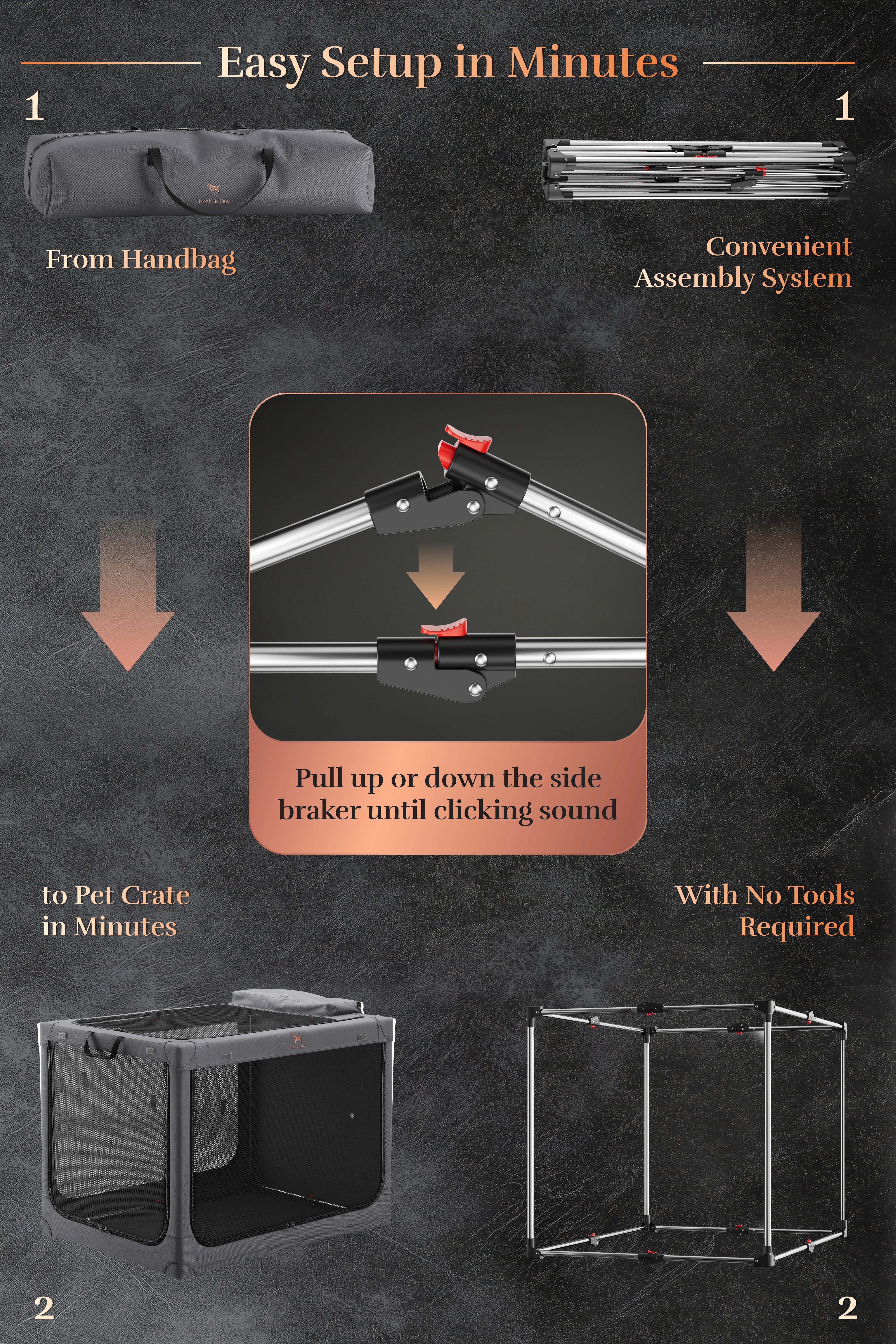Folding travel dog crate | Collapsible pet crate comfort - Grey - XL