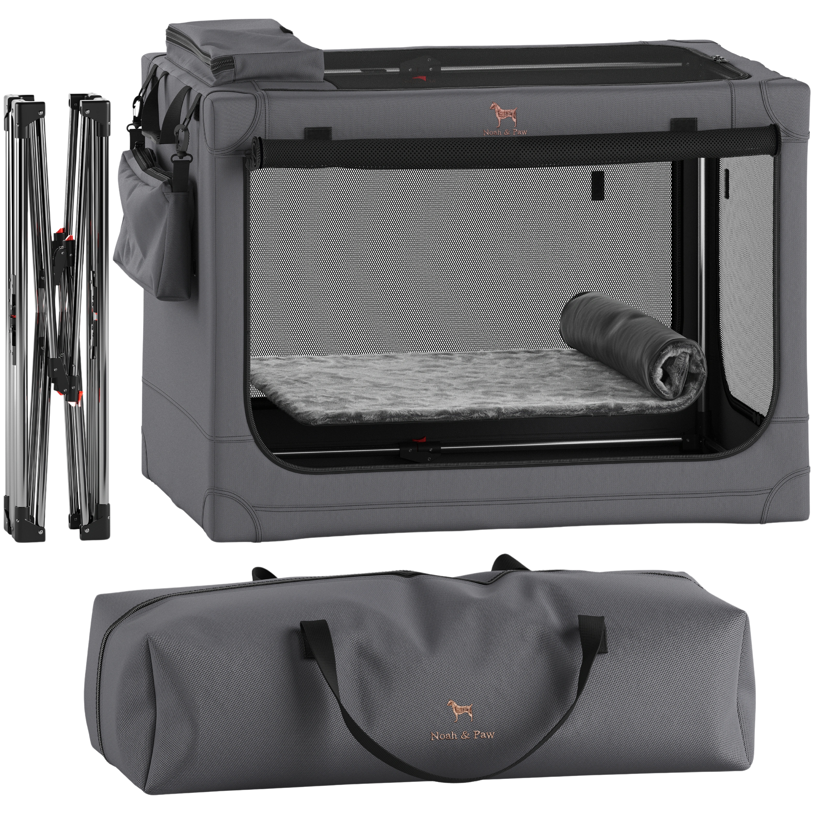Folding travel dog crate | Collapsible pet crate comfort - Grey - XL