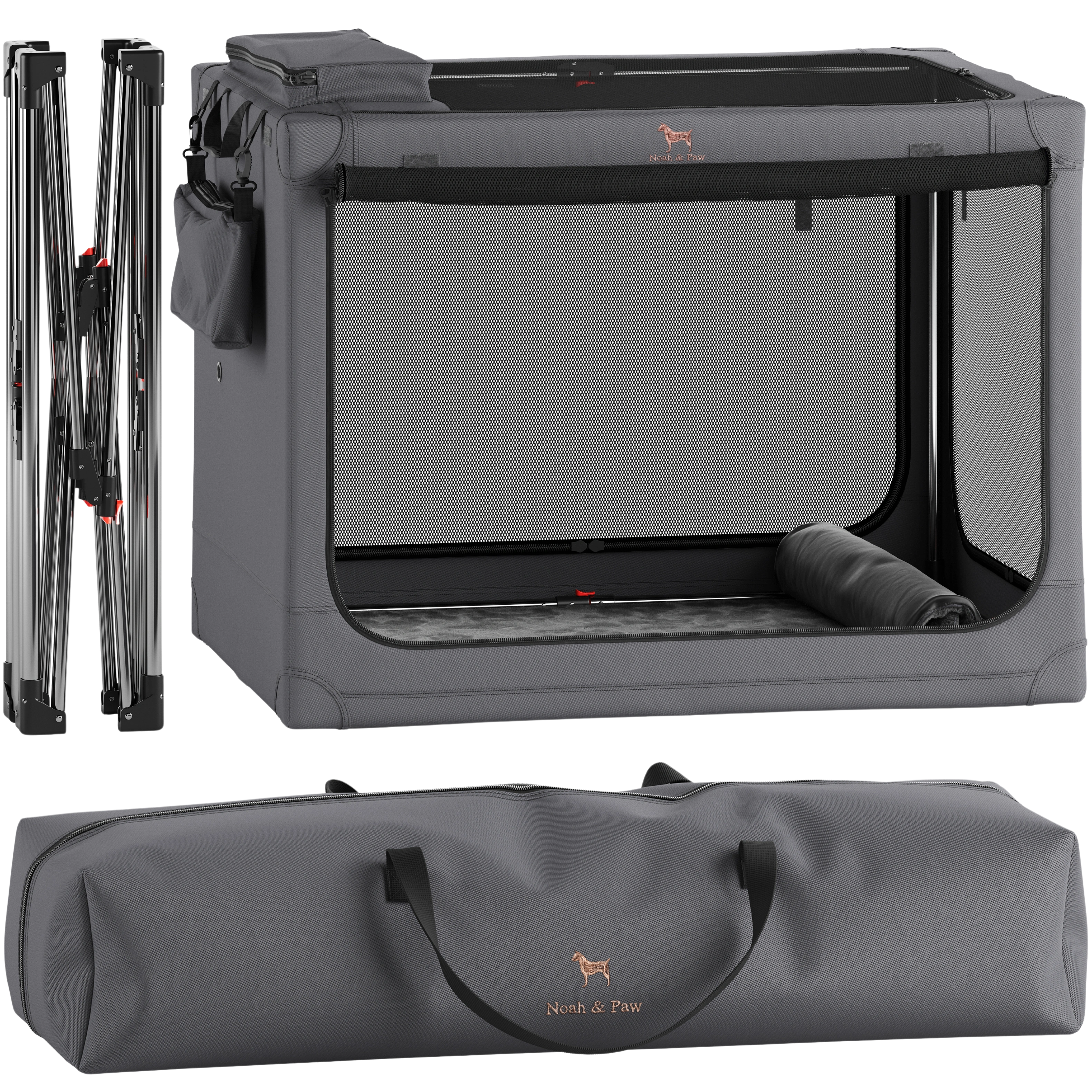 Folding travel dog crate | Collapsible pet crate comfort - Grey - XXL
