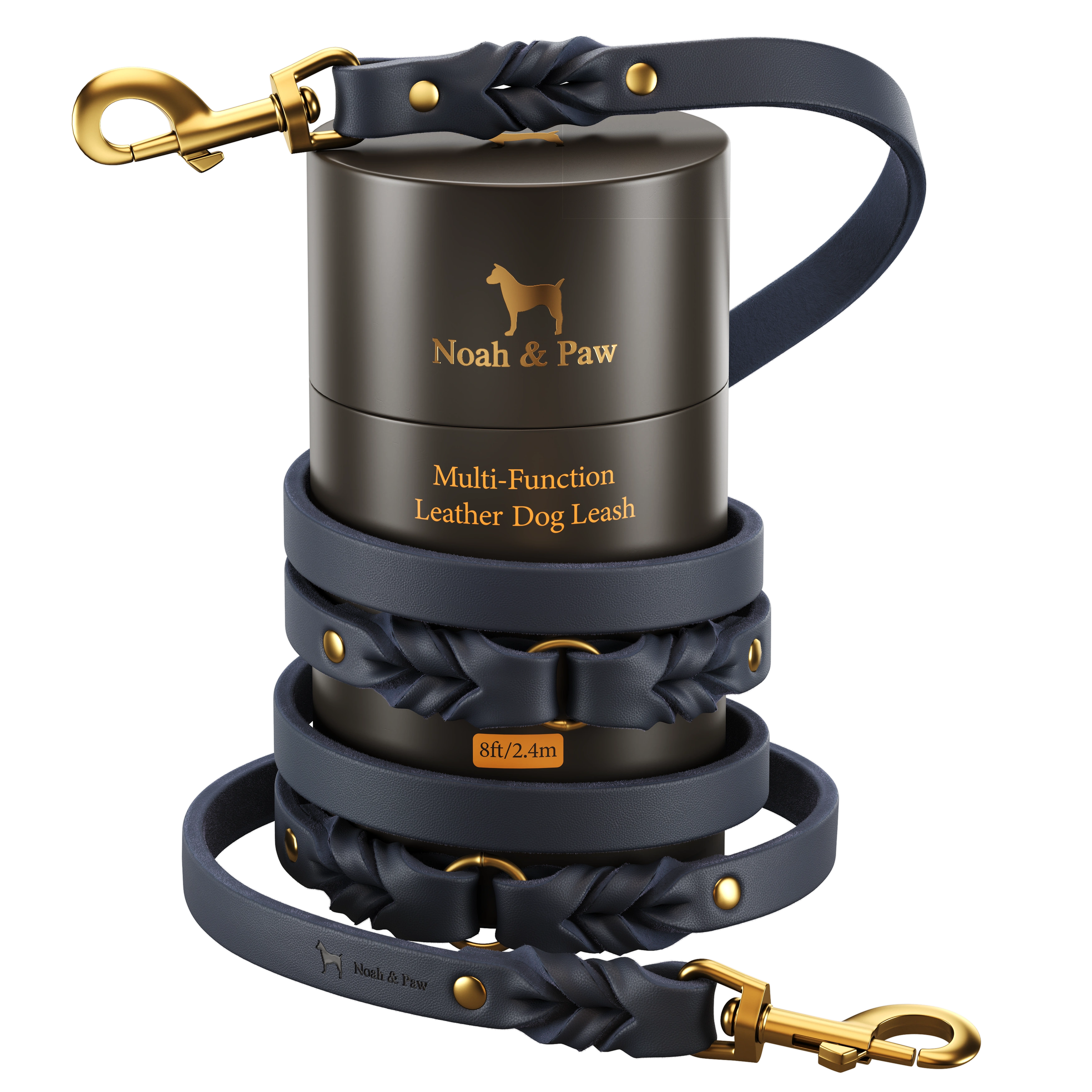 Leather Pet Leash- Dark Blue 8ft