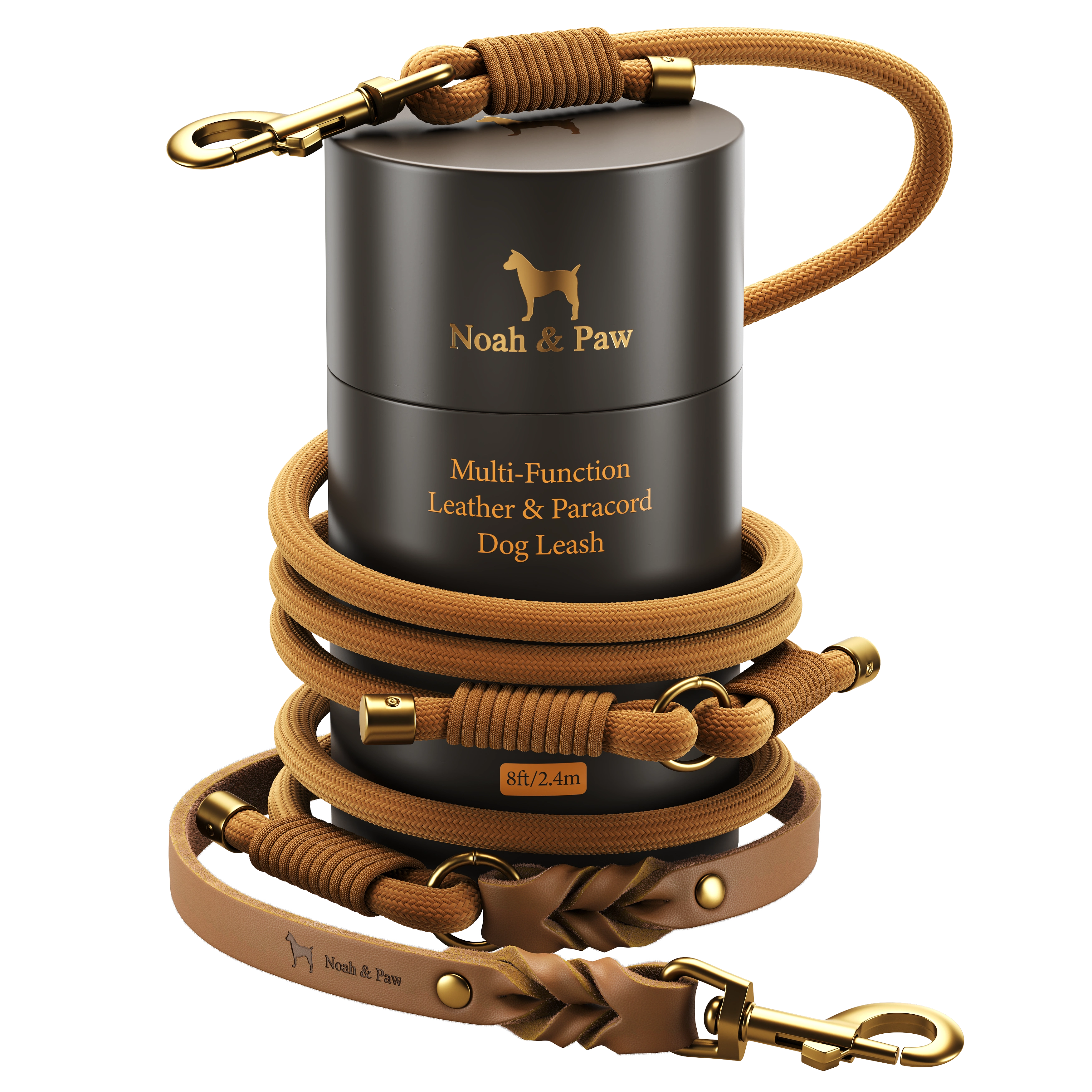 Leather Paracord Pet Leash- Camel 8ft
