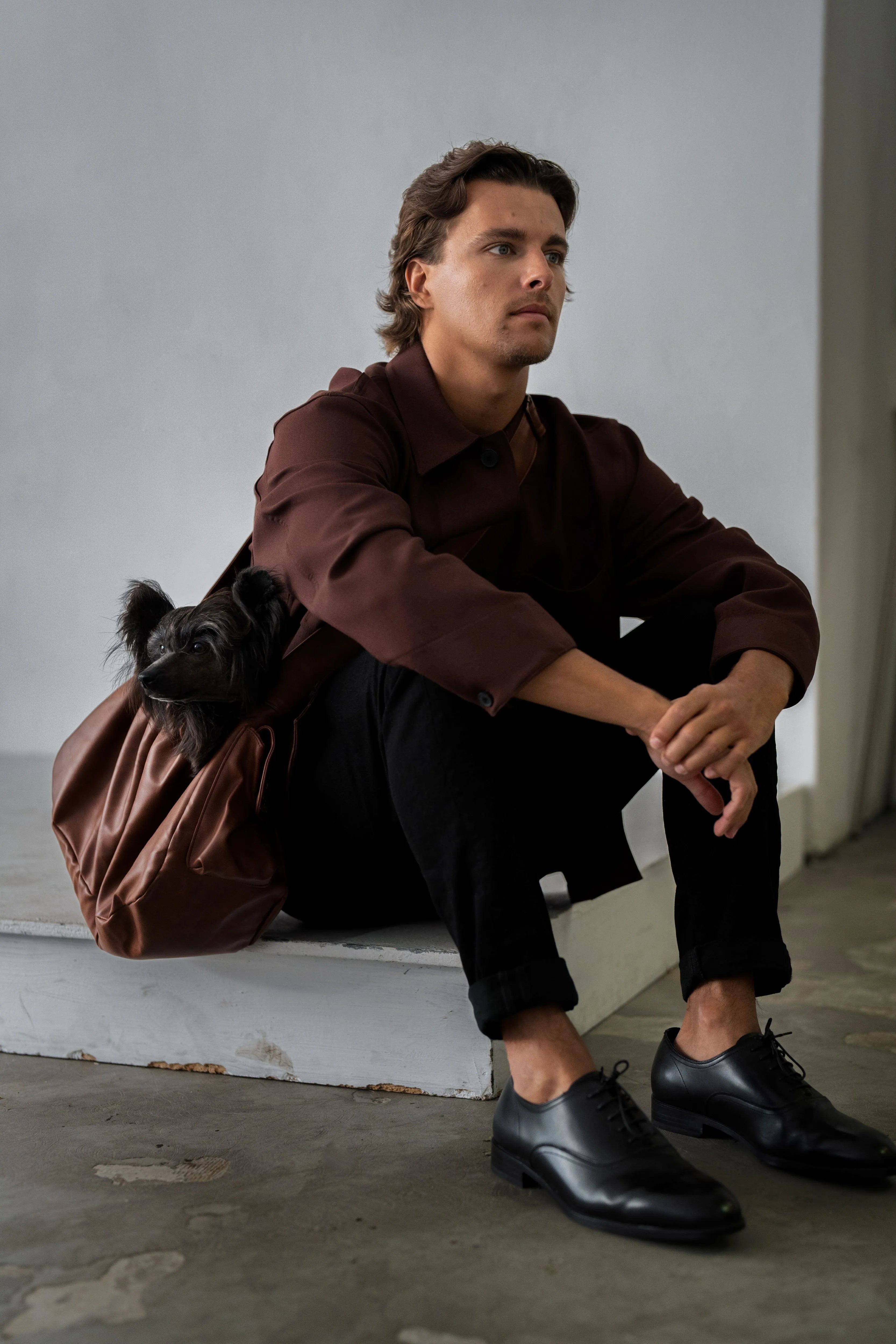 Ruffle Style Dog Sling Carrier - Brown