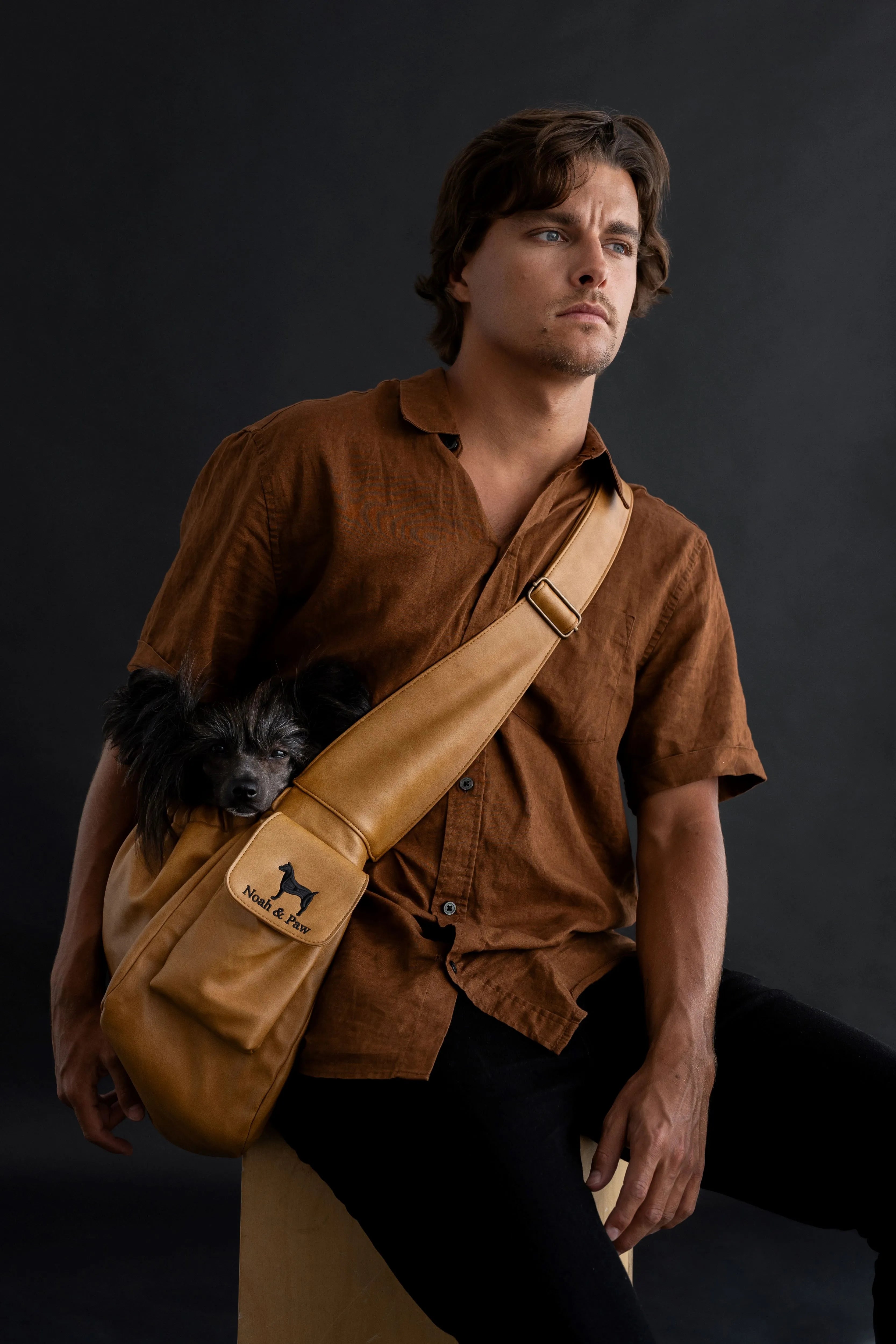 Ruffle Style Dog Sling Carrier - Camel