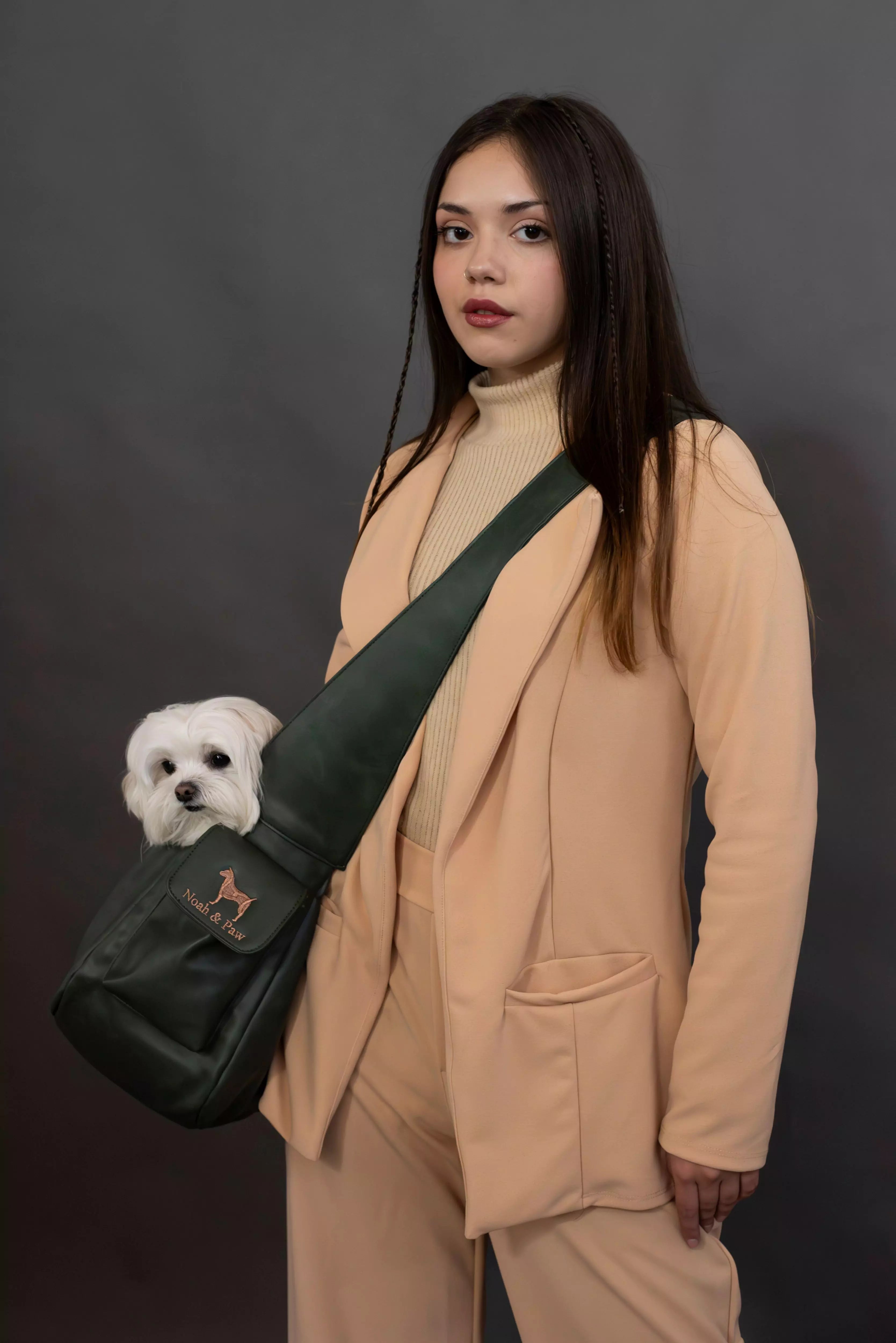 Ruffle Style Dog Sling Carrier - Dark Green