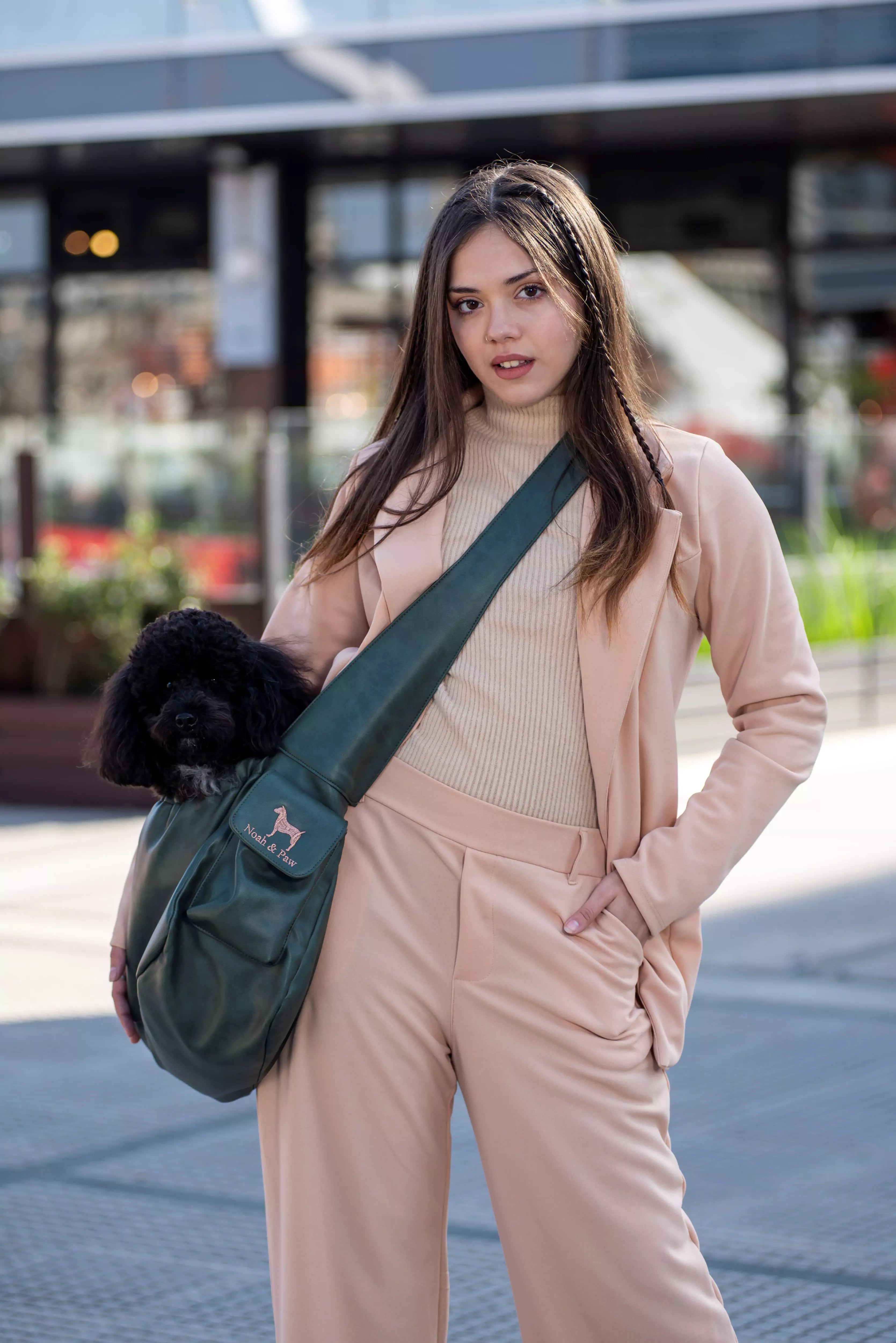 Ruffle Style Dog Sling Carrier - Dark Green