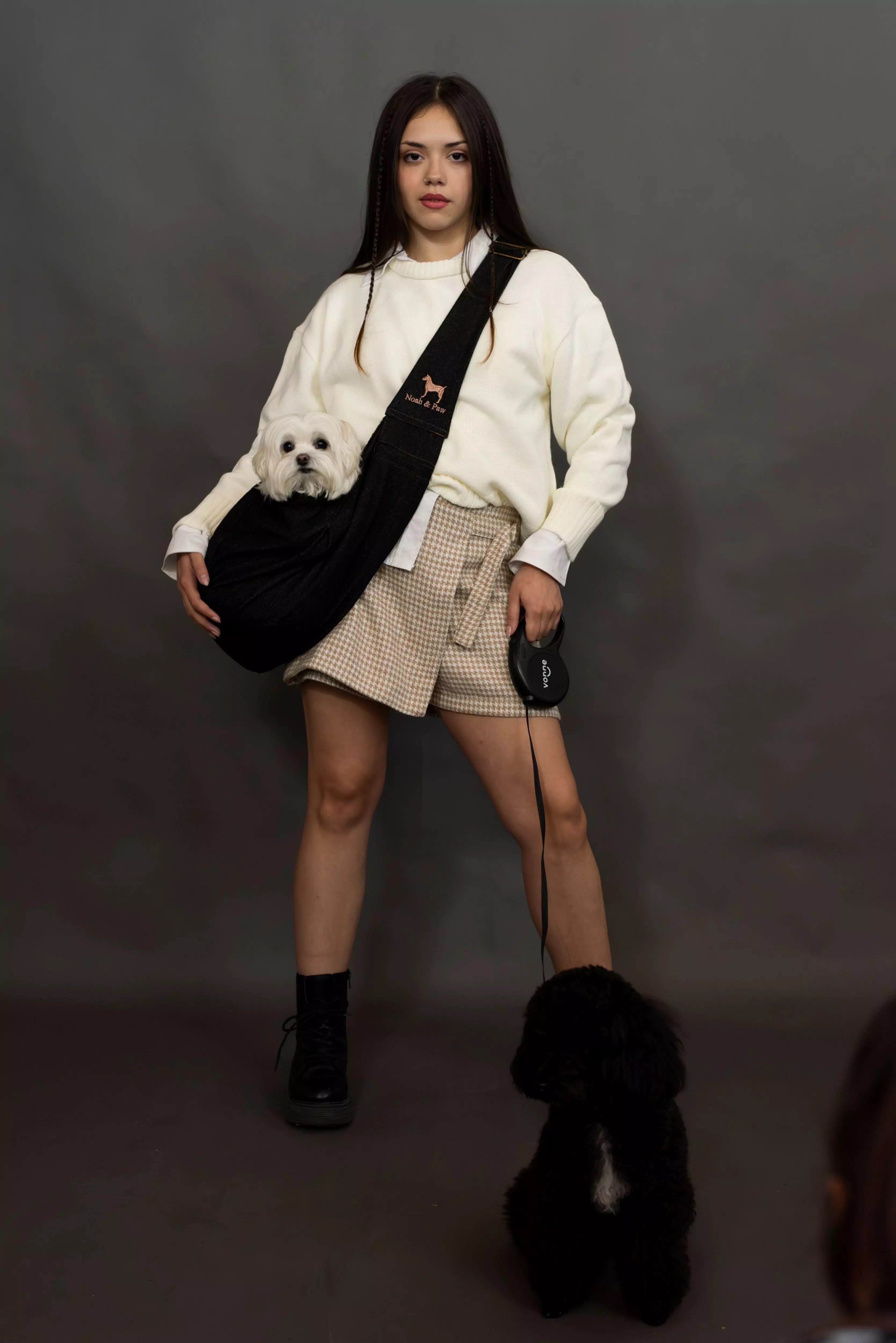 Snap Style Dog Sling Carrier - Black Denim