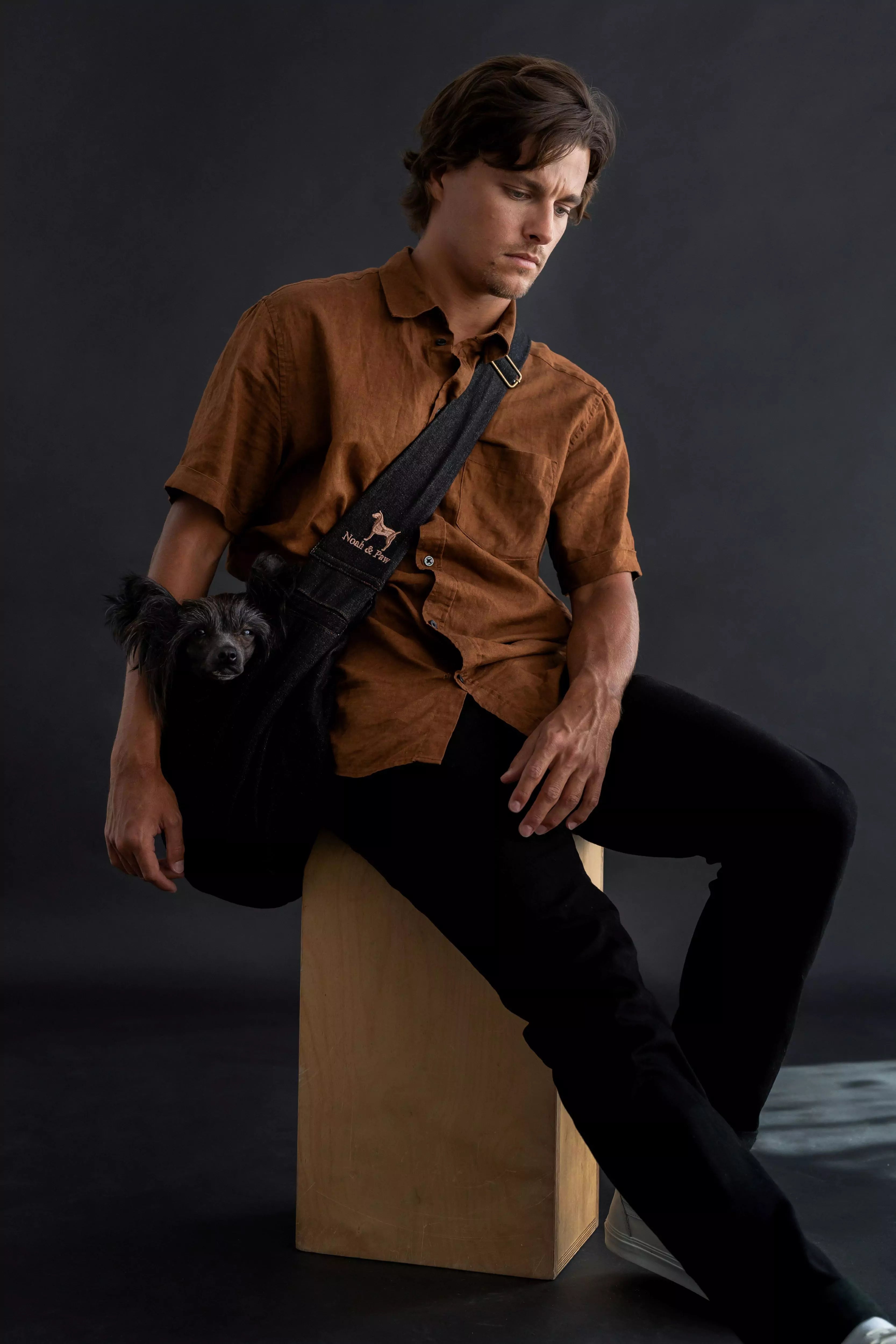 Snap Style Dog Sling Carrier - Black Denim