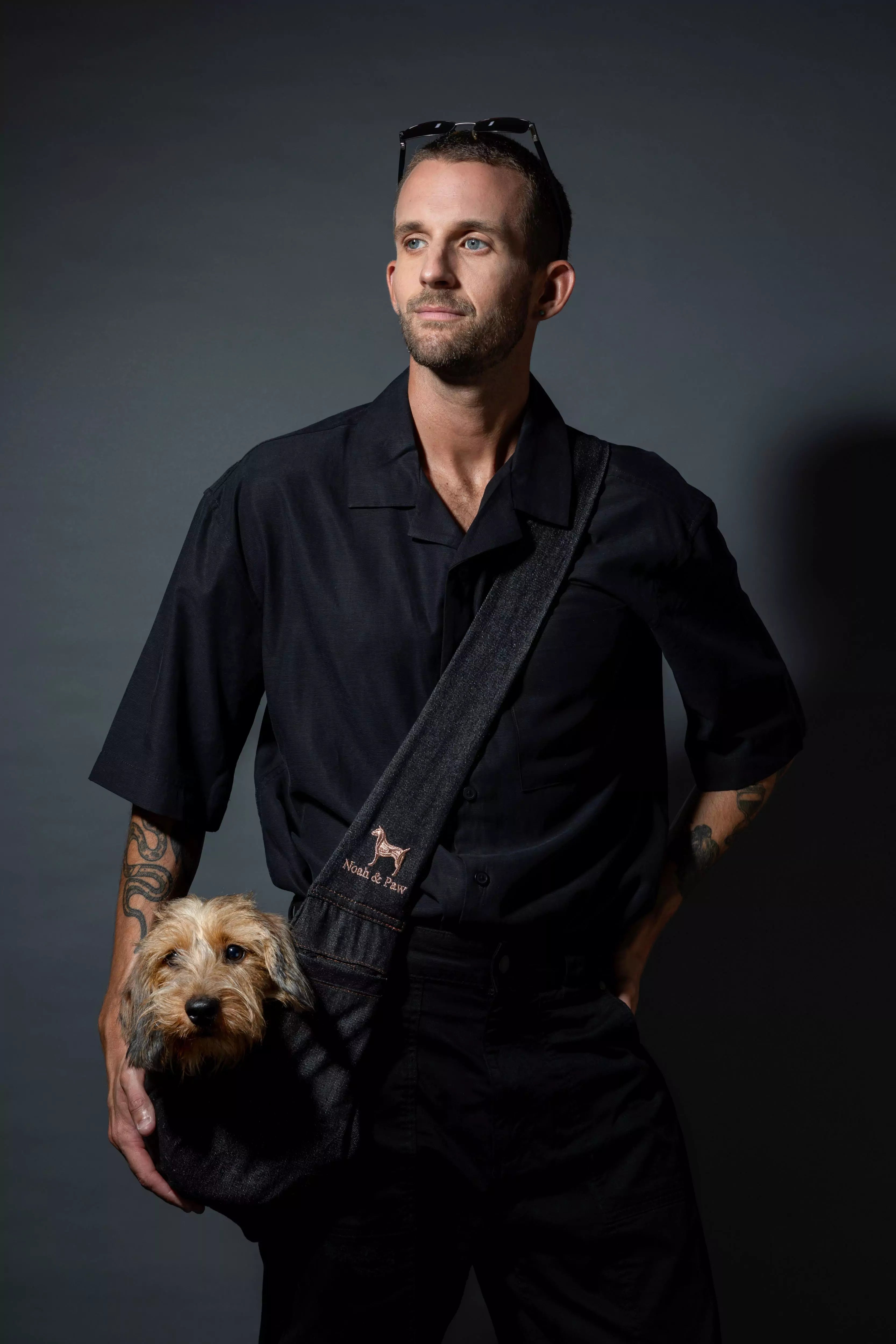 Snap Style Dog Sling Carrier - Black Denim