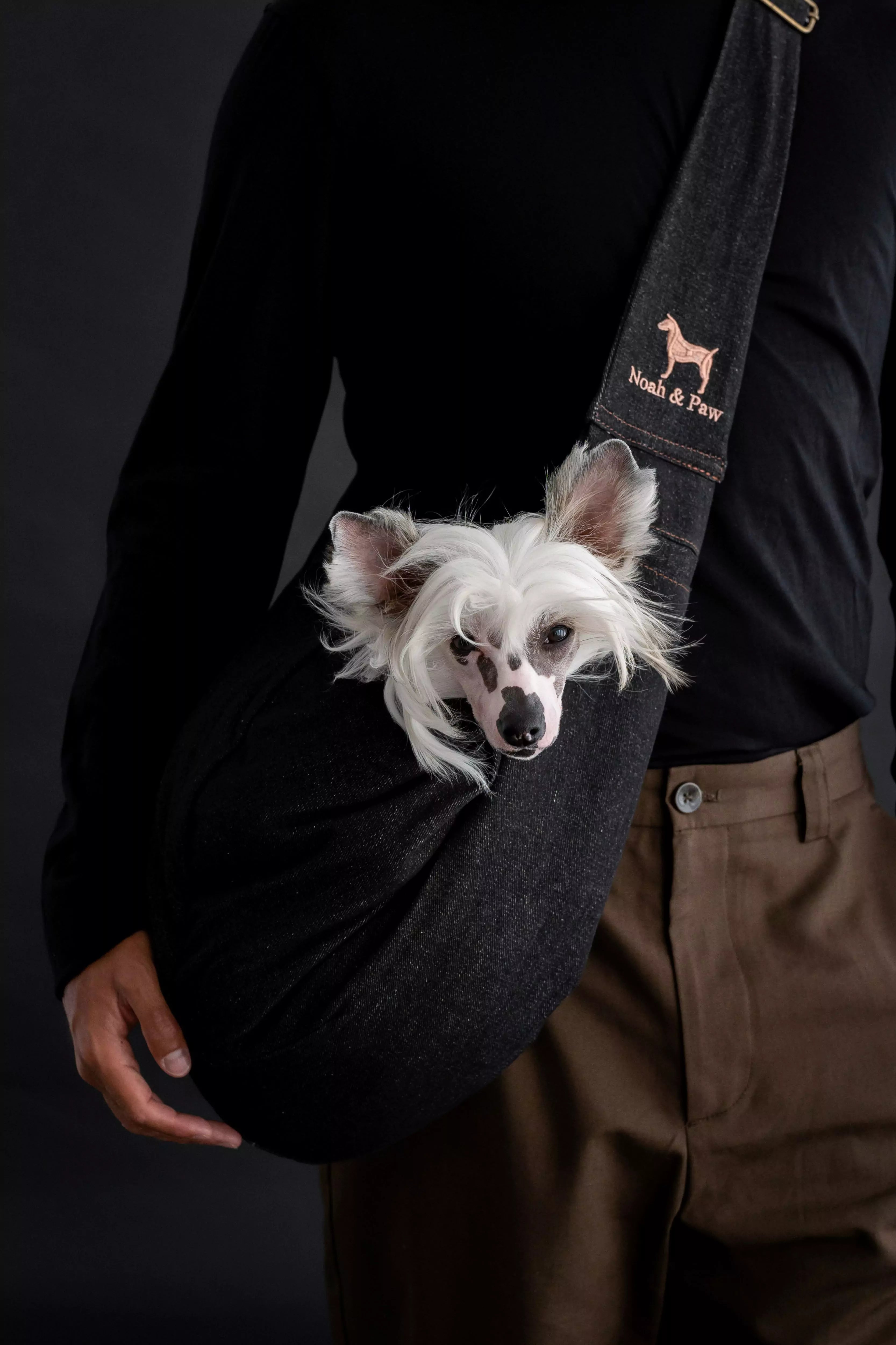 Snap Style Dog Sling Carrier - Black Denim