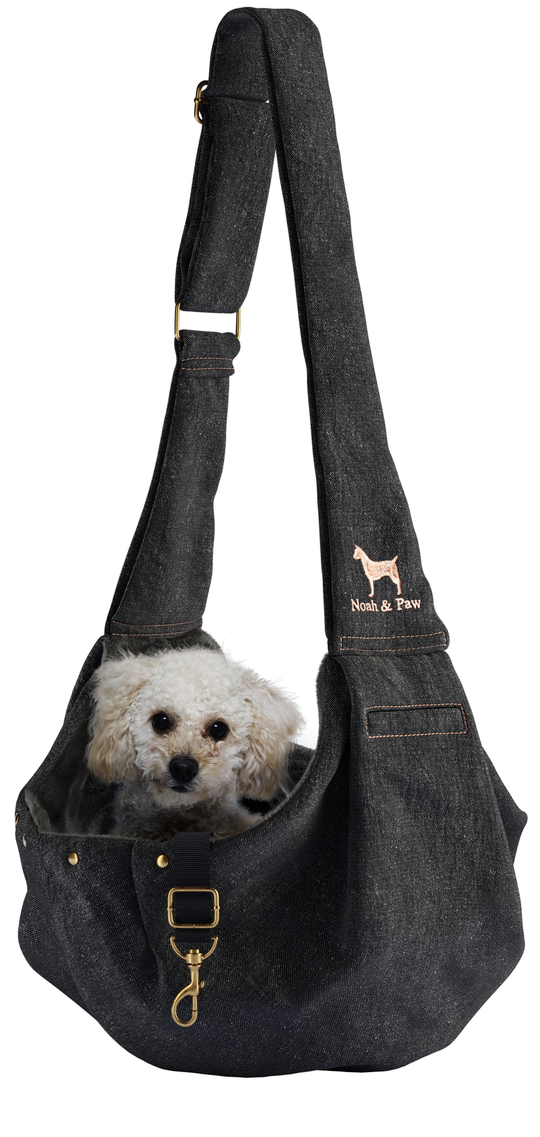 Premium Denim Pet Sling Carrier | Snap Style Black