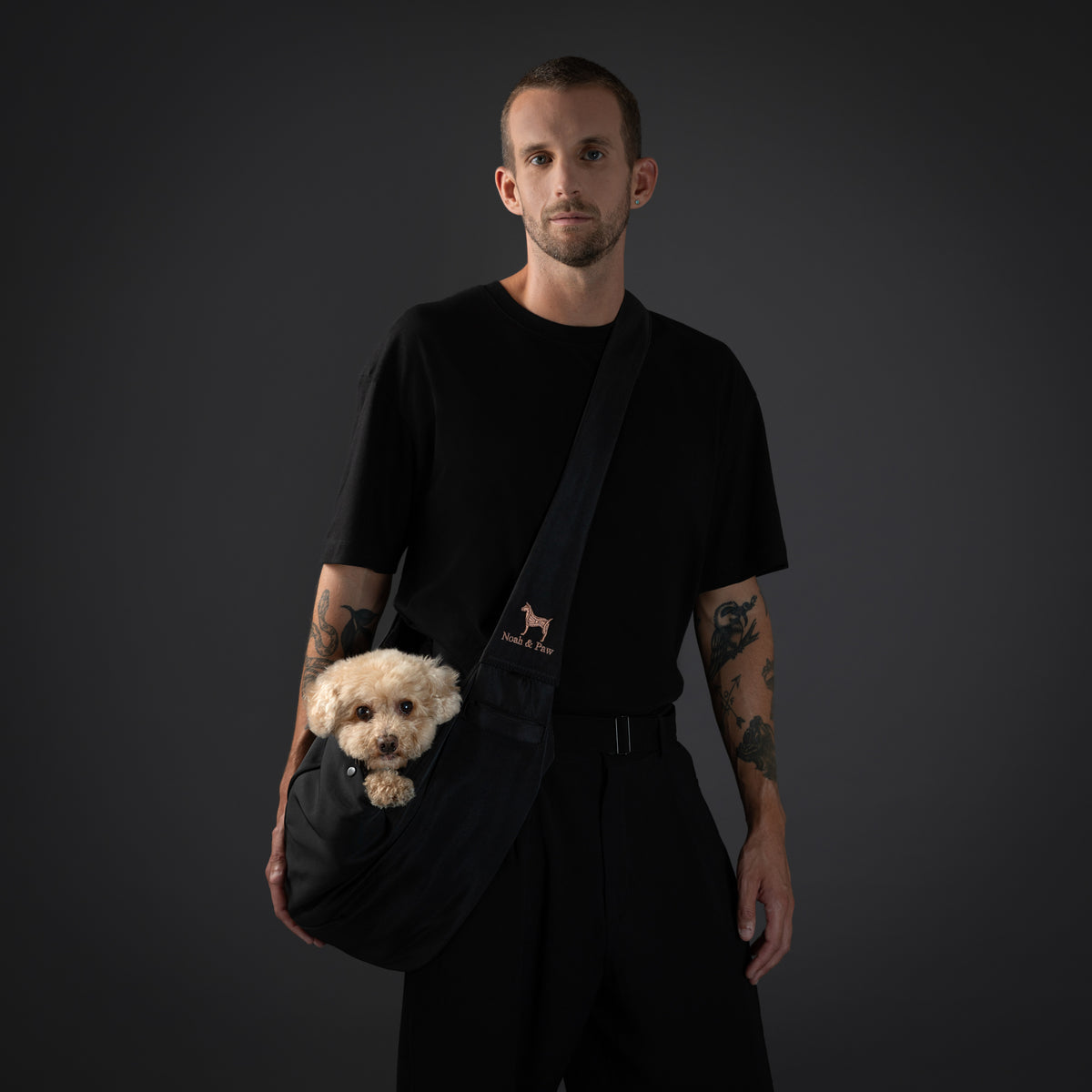 Noah & Paw snap style dog sling carrier in twill, black, size S/M