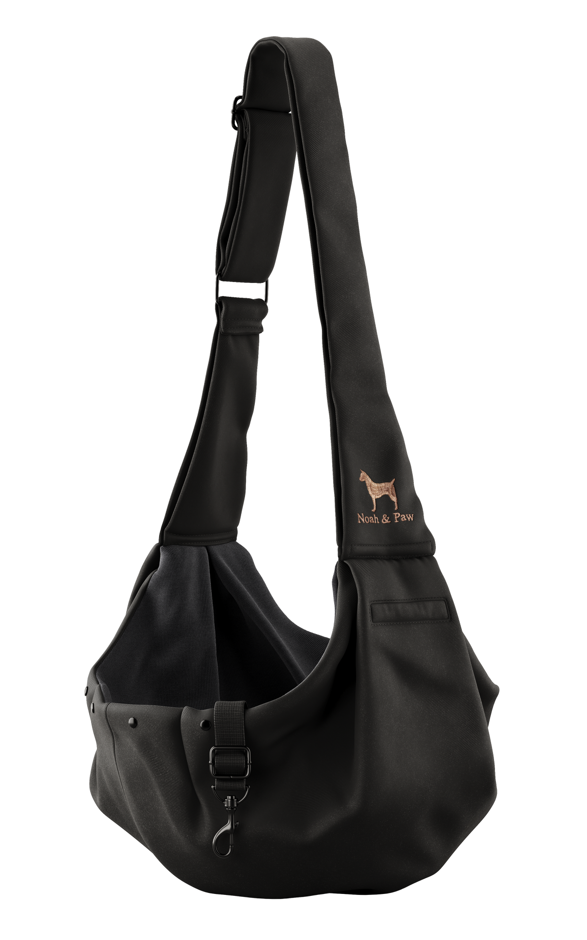 Noah & Paw snap style dog sling carrier in twill, black, size S/M, fabric lined