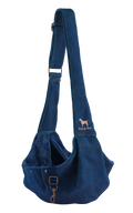 Noah & Paw snap style dog sling carrier in denim, light blue, size XS