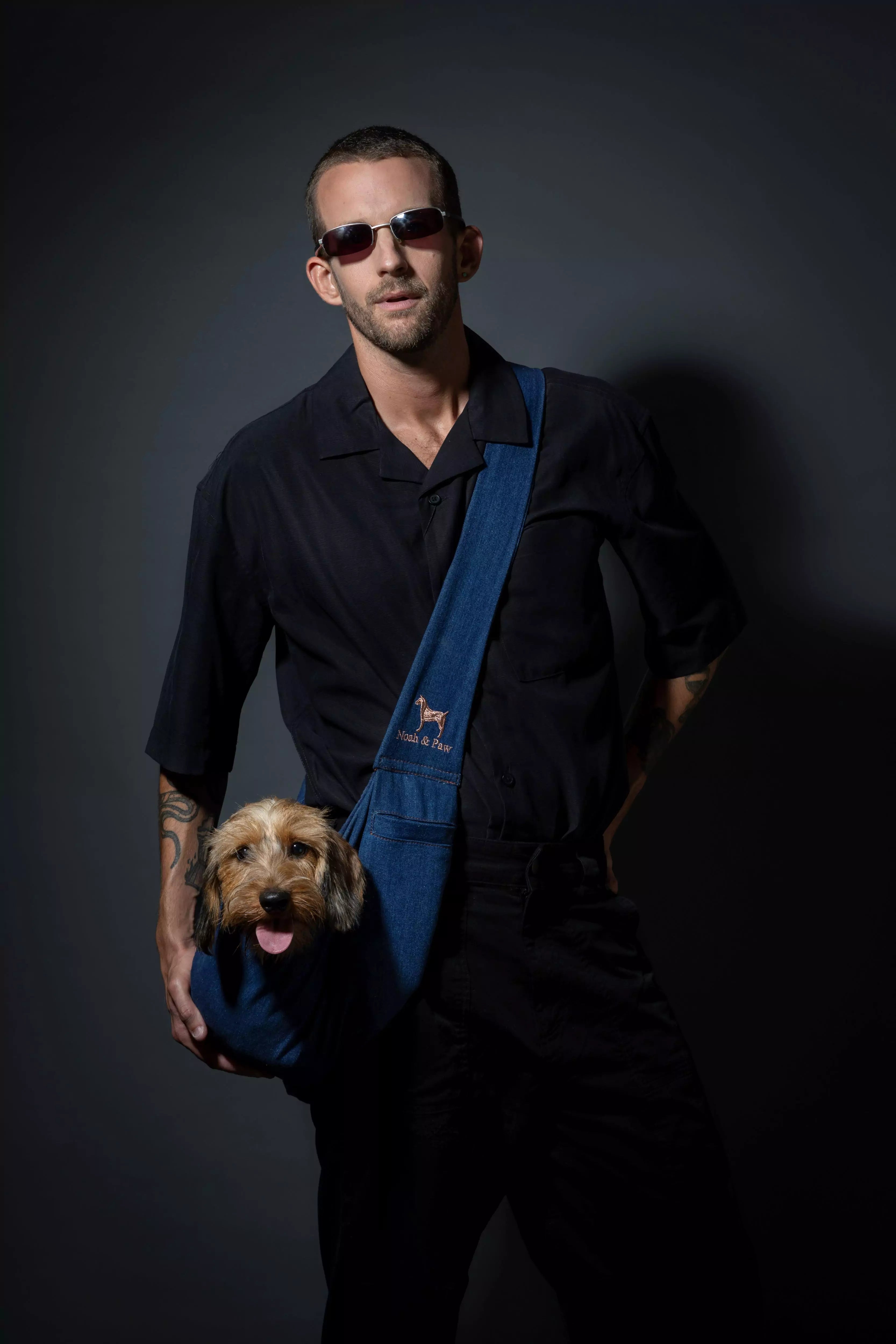 Premium Denim Pet Sling Carrier | Snap Style Black