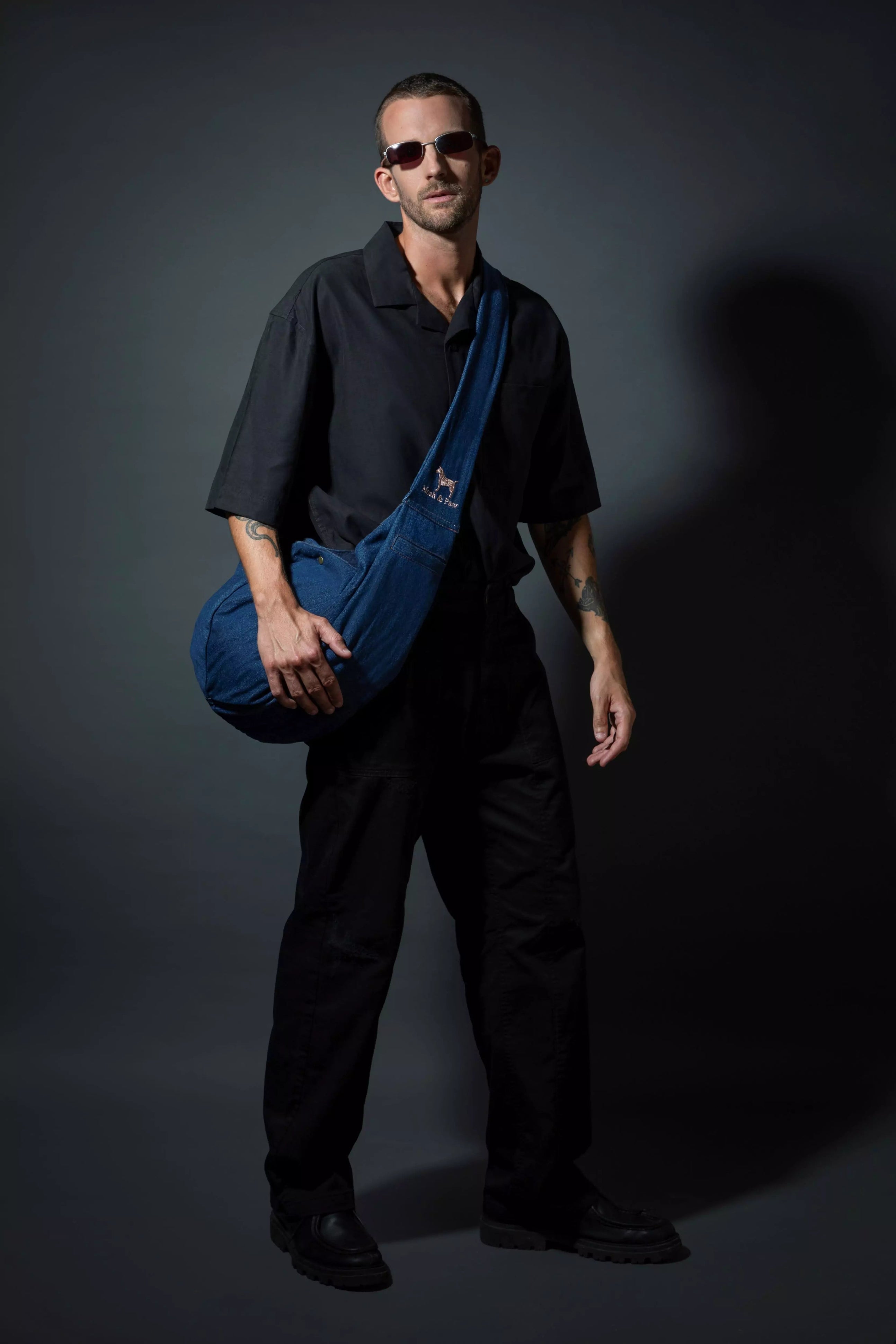 Premium Denim Pet Sling Carrier | Snap Style Black