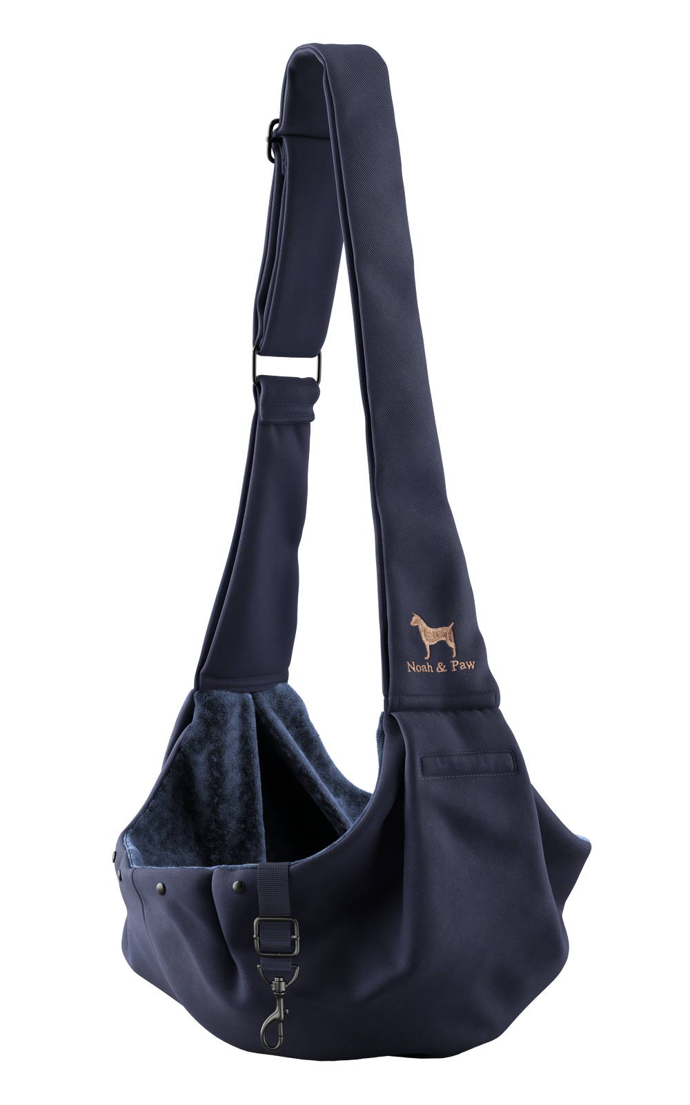 Noah & Paw snap style dog sling carrier in twill, navy blue, size XS