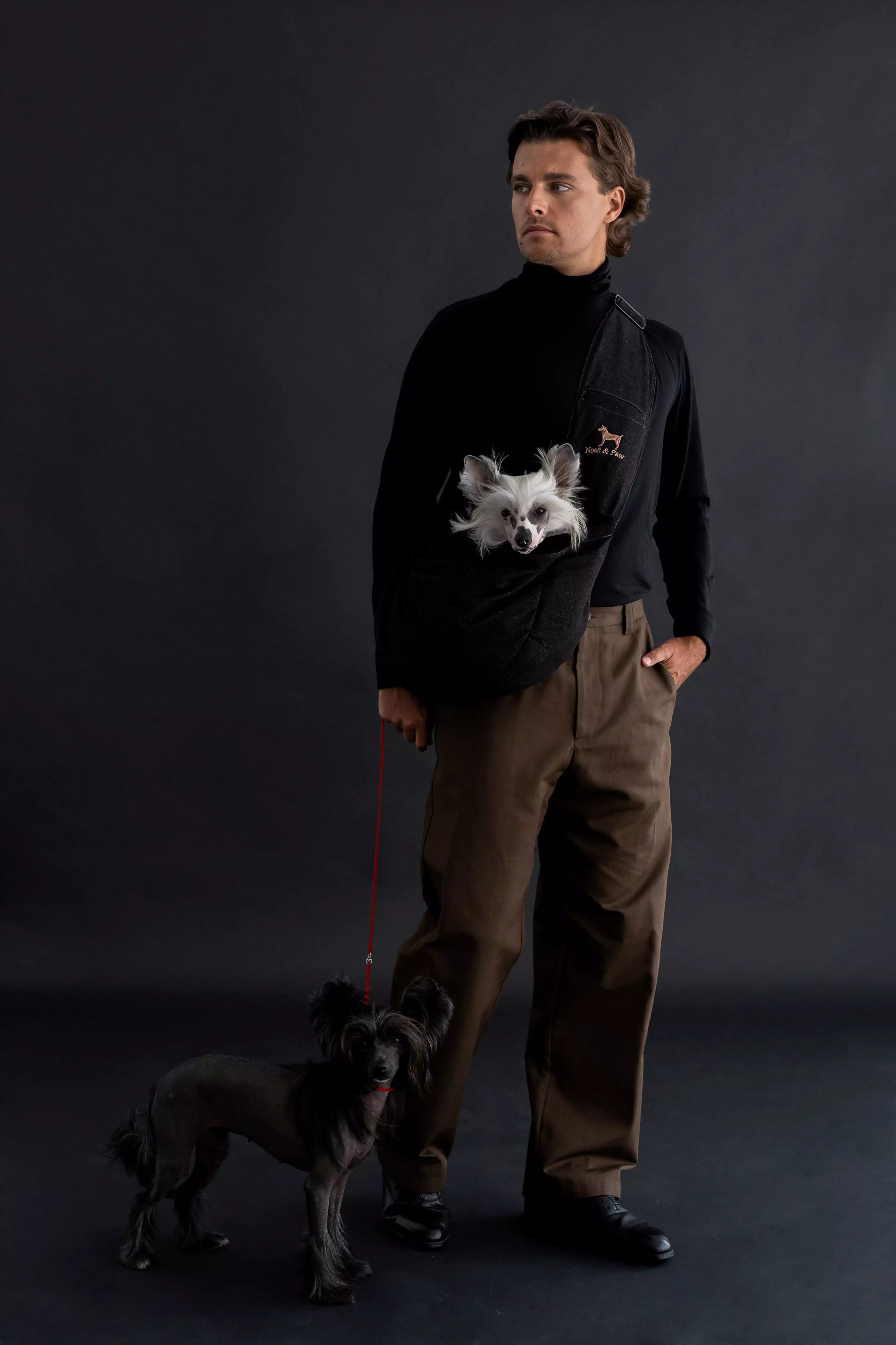 Zipper Style Dog Sling Carrier - Black Denim