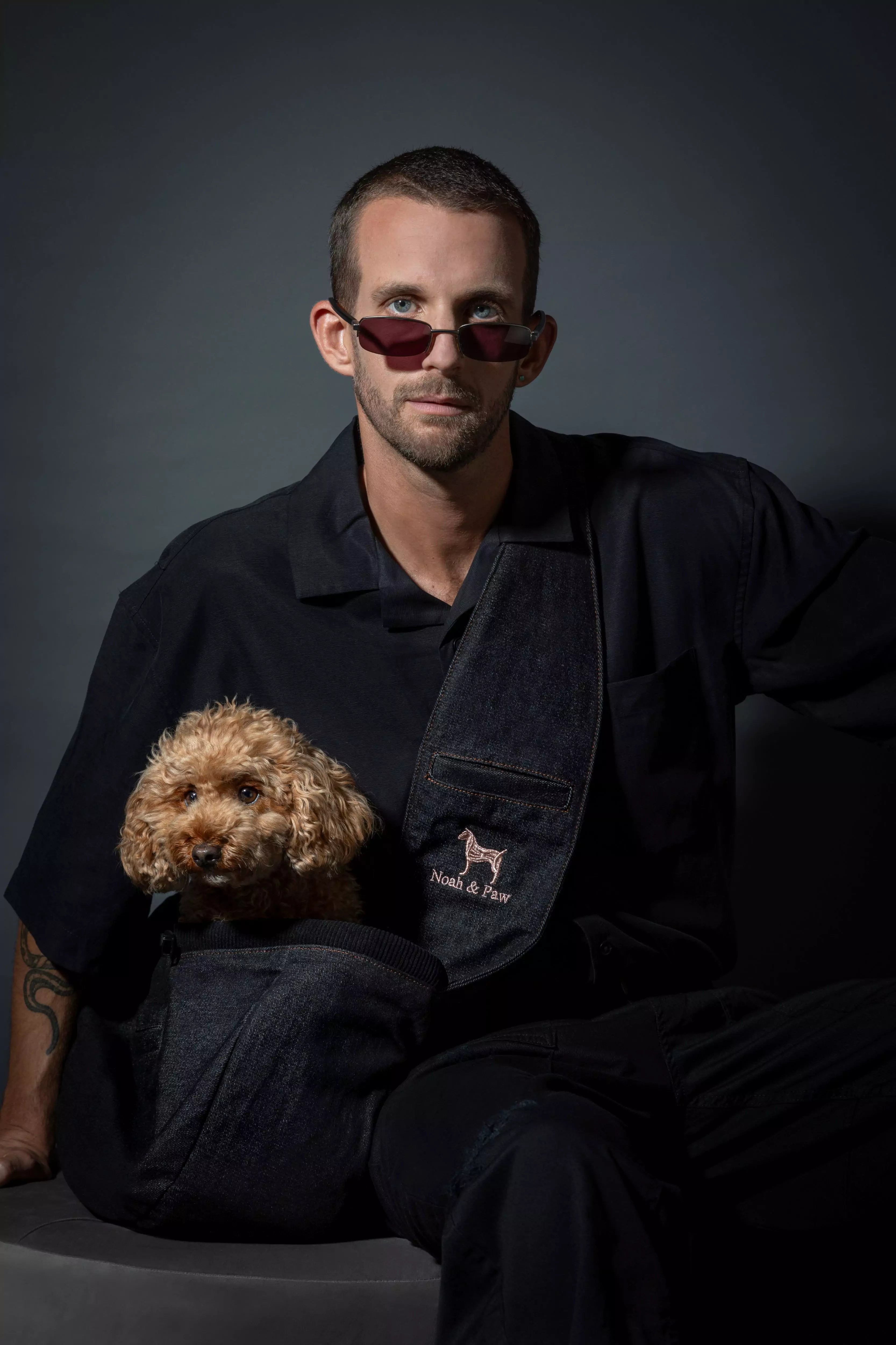 Zipper Style Dog Sling Carrier - Black Denim