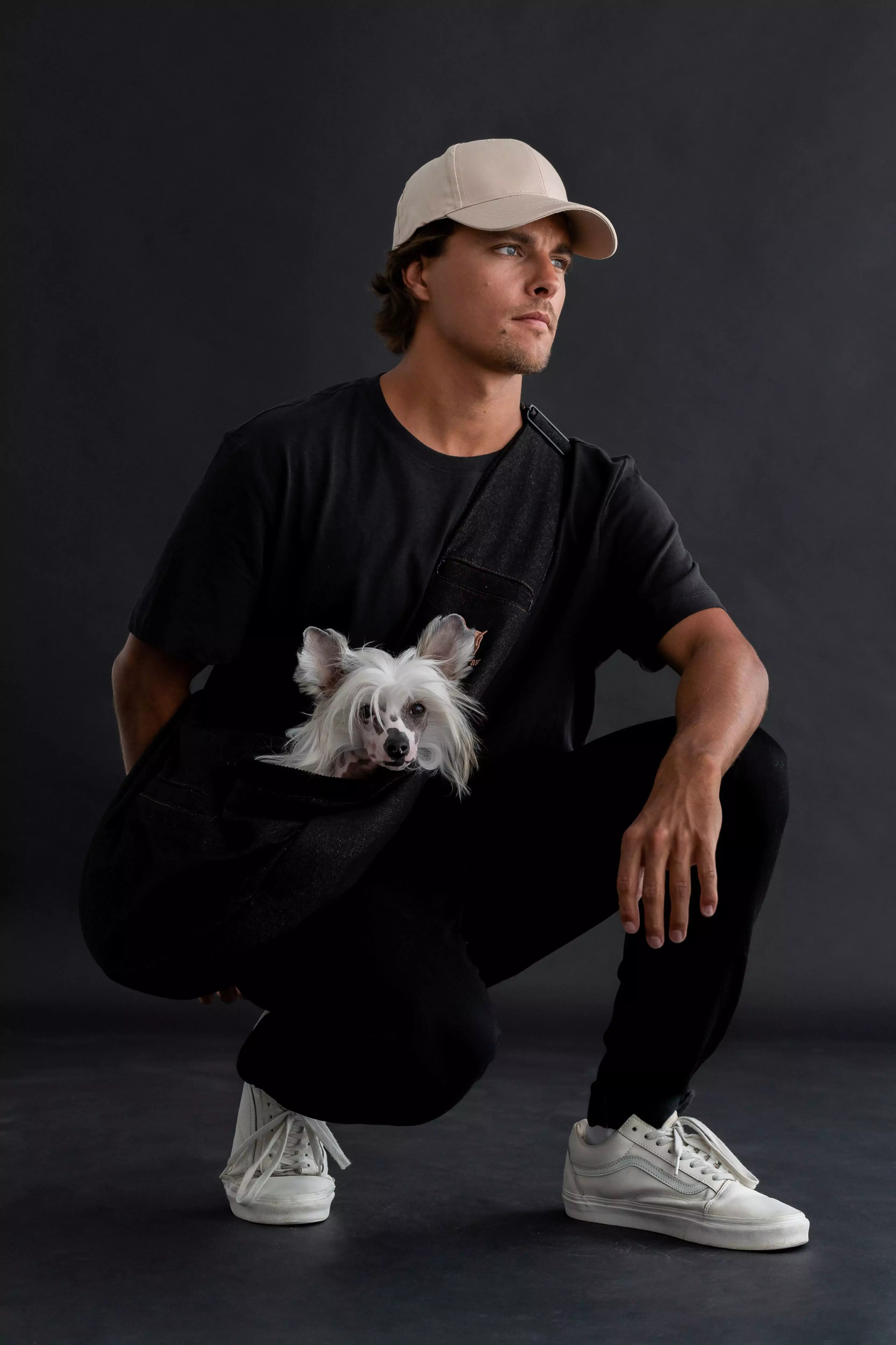 Zipper Style Dog Sling Carrier - Black Denim