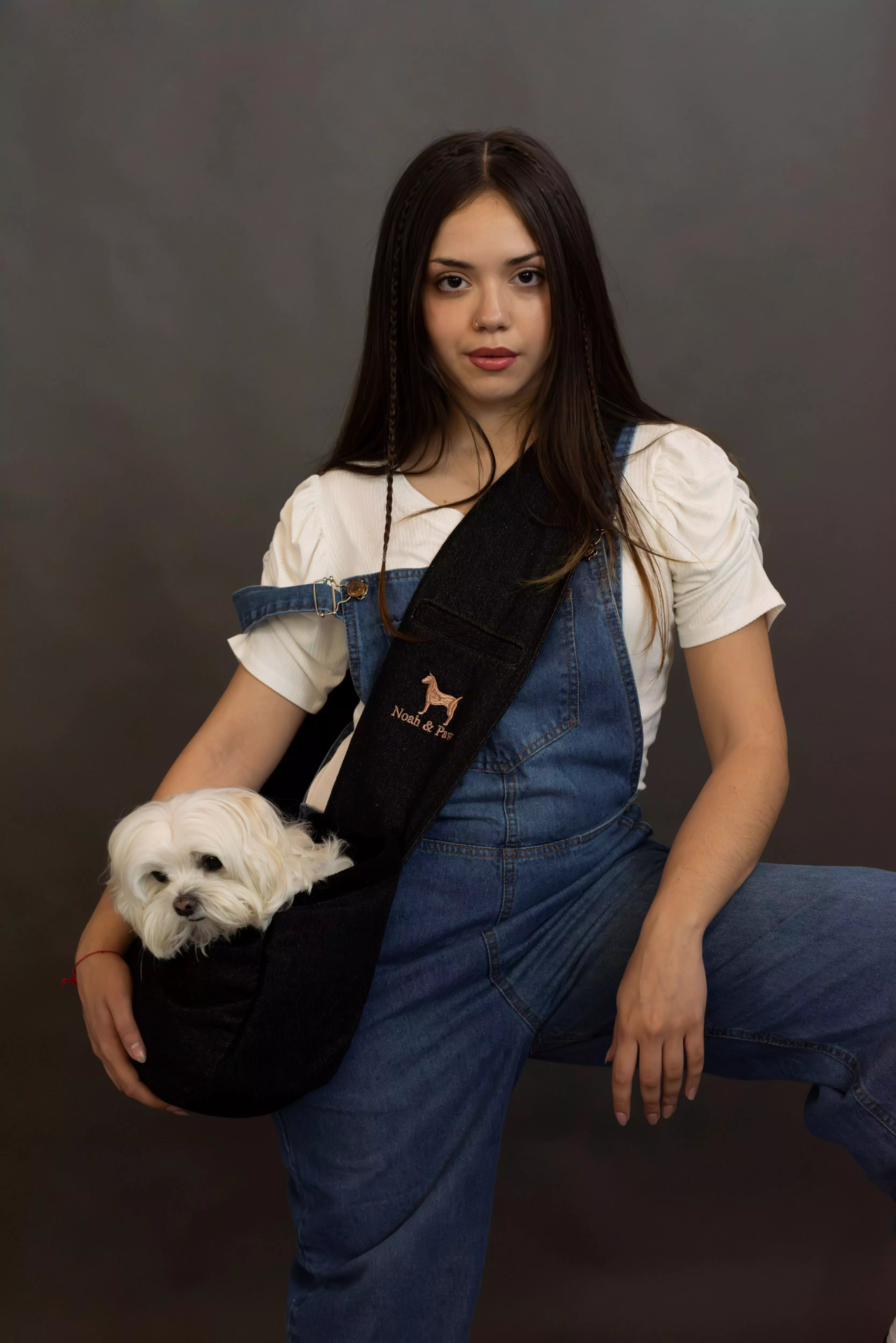 Zipper Style Dog Sling Carrier - Black Denim