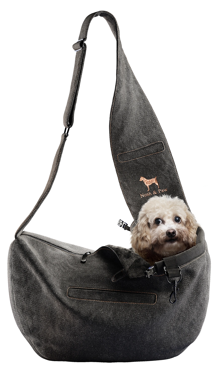Zipper Style Dog Sling Carrier - Black Denim