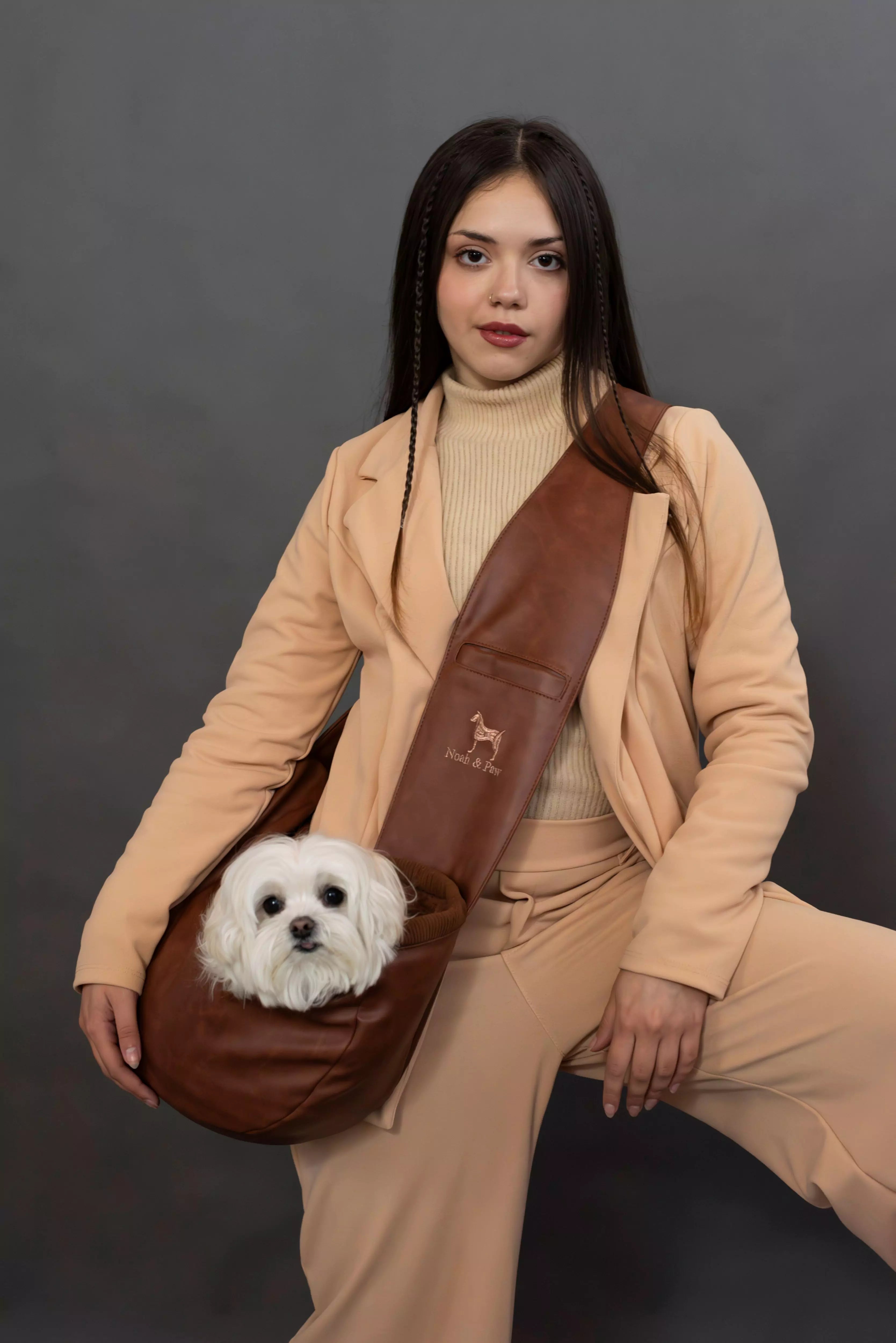 Zipper Style Dog Sling Carrier - Brown