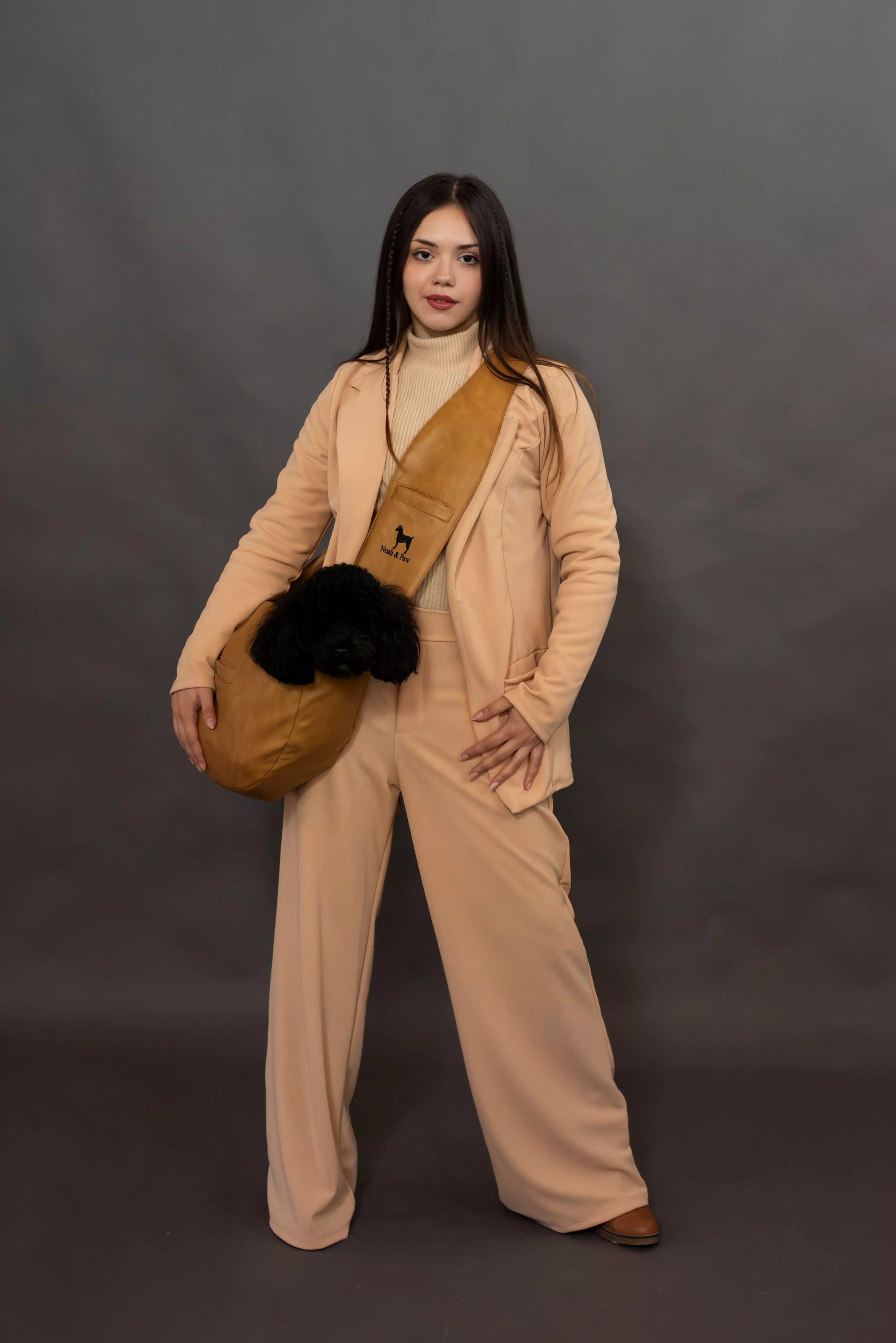 Zipper Style Dog Sling Carrier - Camel