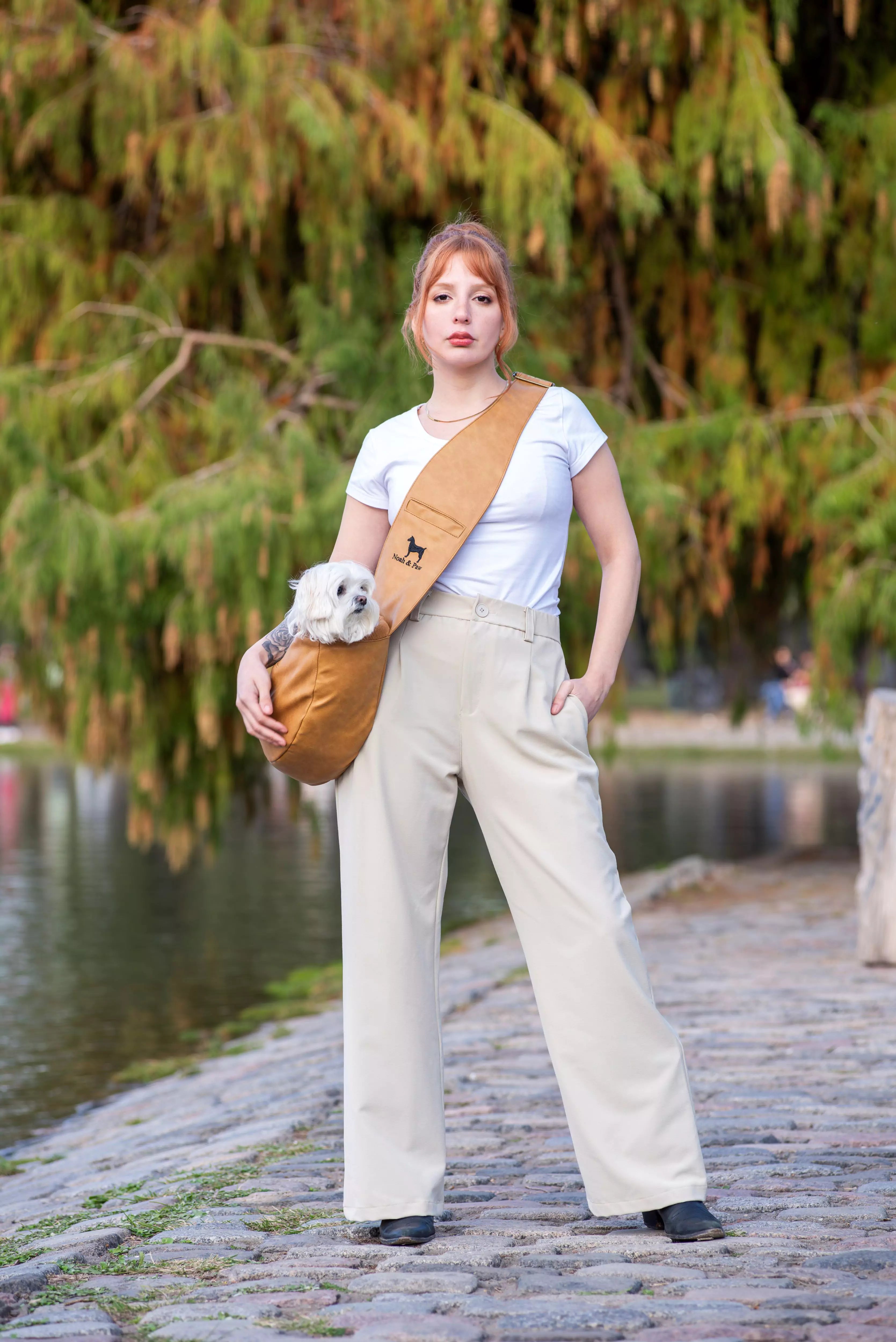 Zipper Style Dog Sling Carrier - Camel