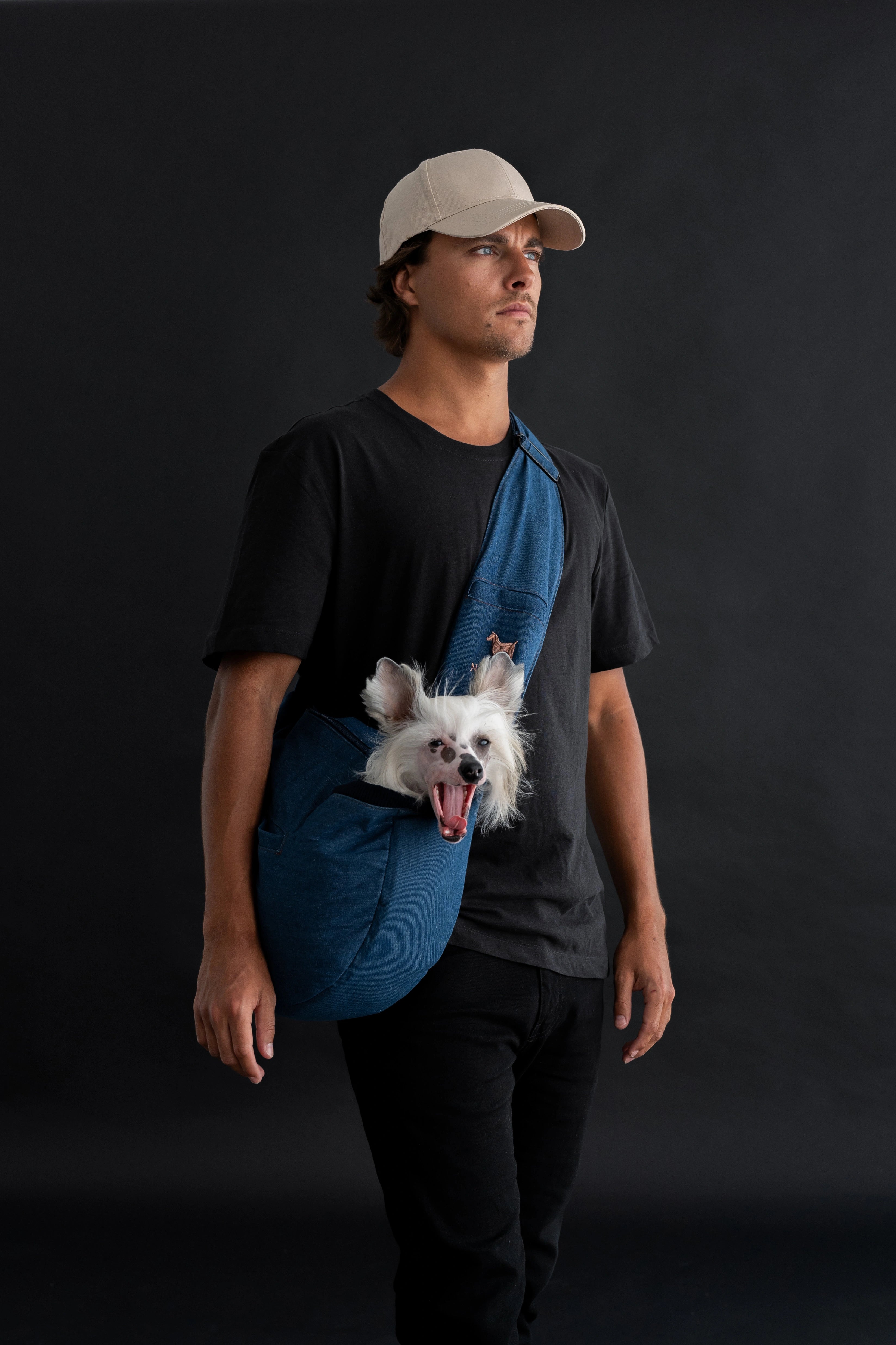 Zipper Style Dog Sling Carrier - Light Blue Denim