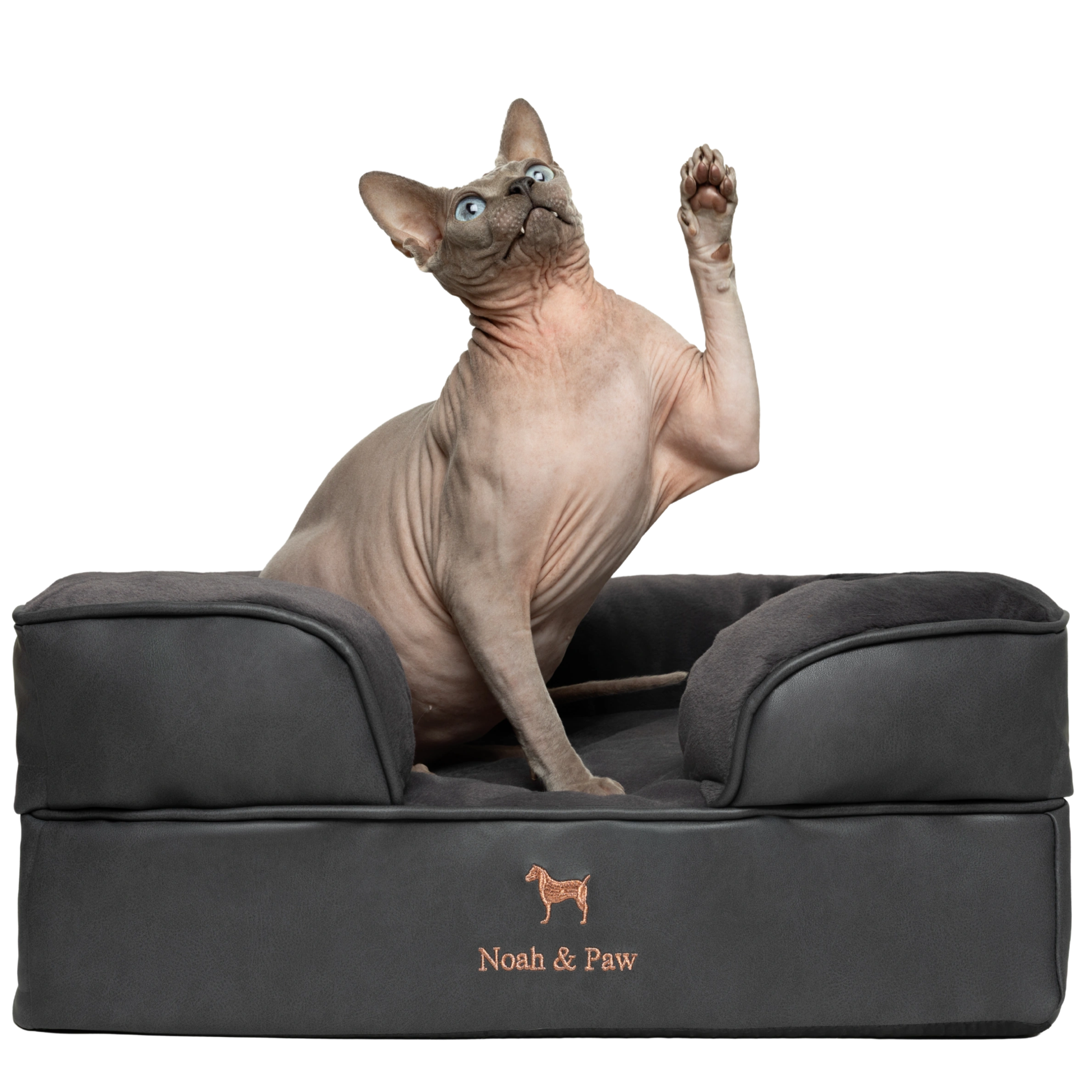 Orthopedic Faux Leather Pet Bed Sofa Style - Black - S